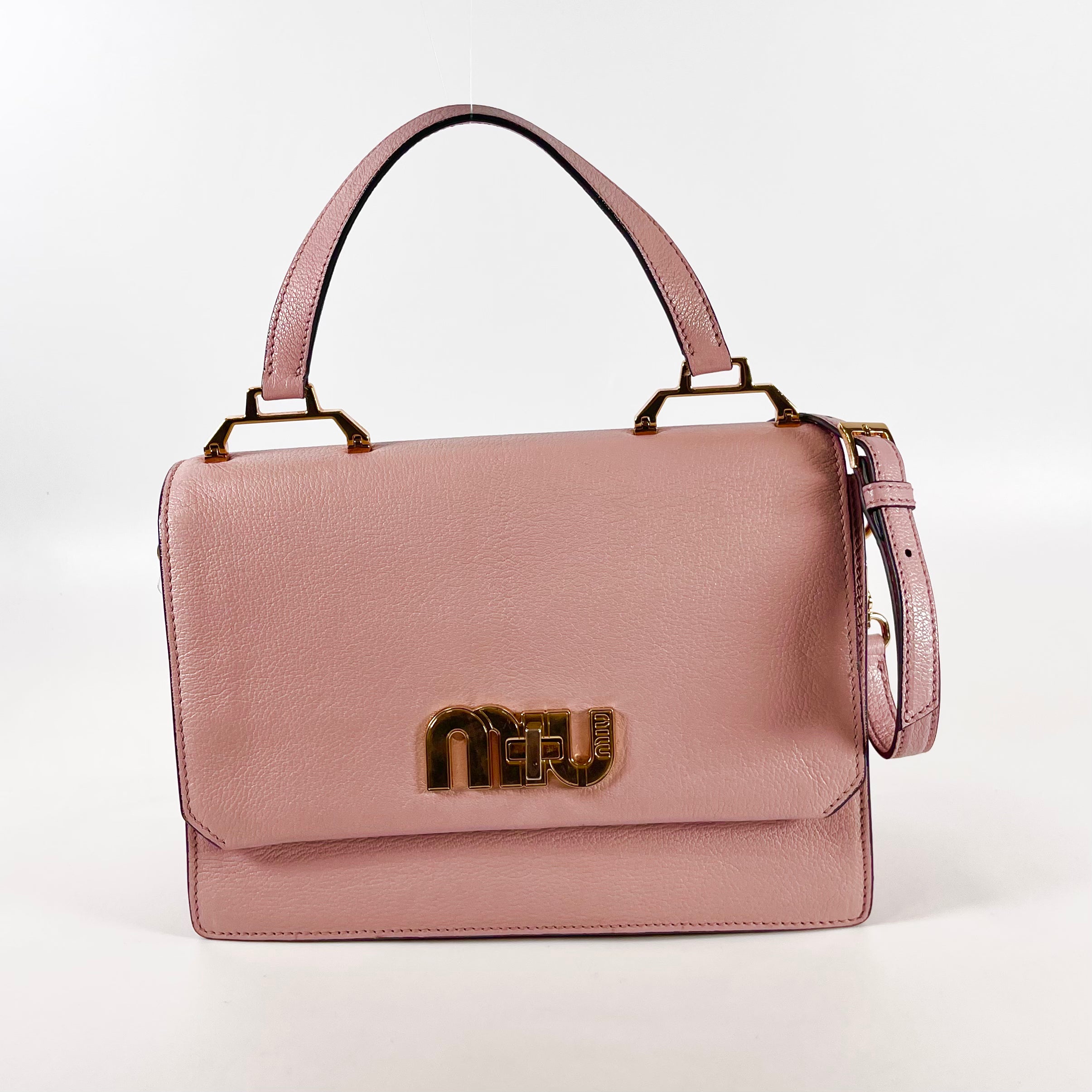 2602 secondhand MIU brand bag 5BA062 leather Dora 2WAY hand pink / Red