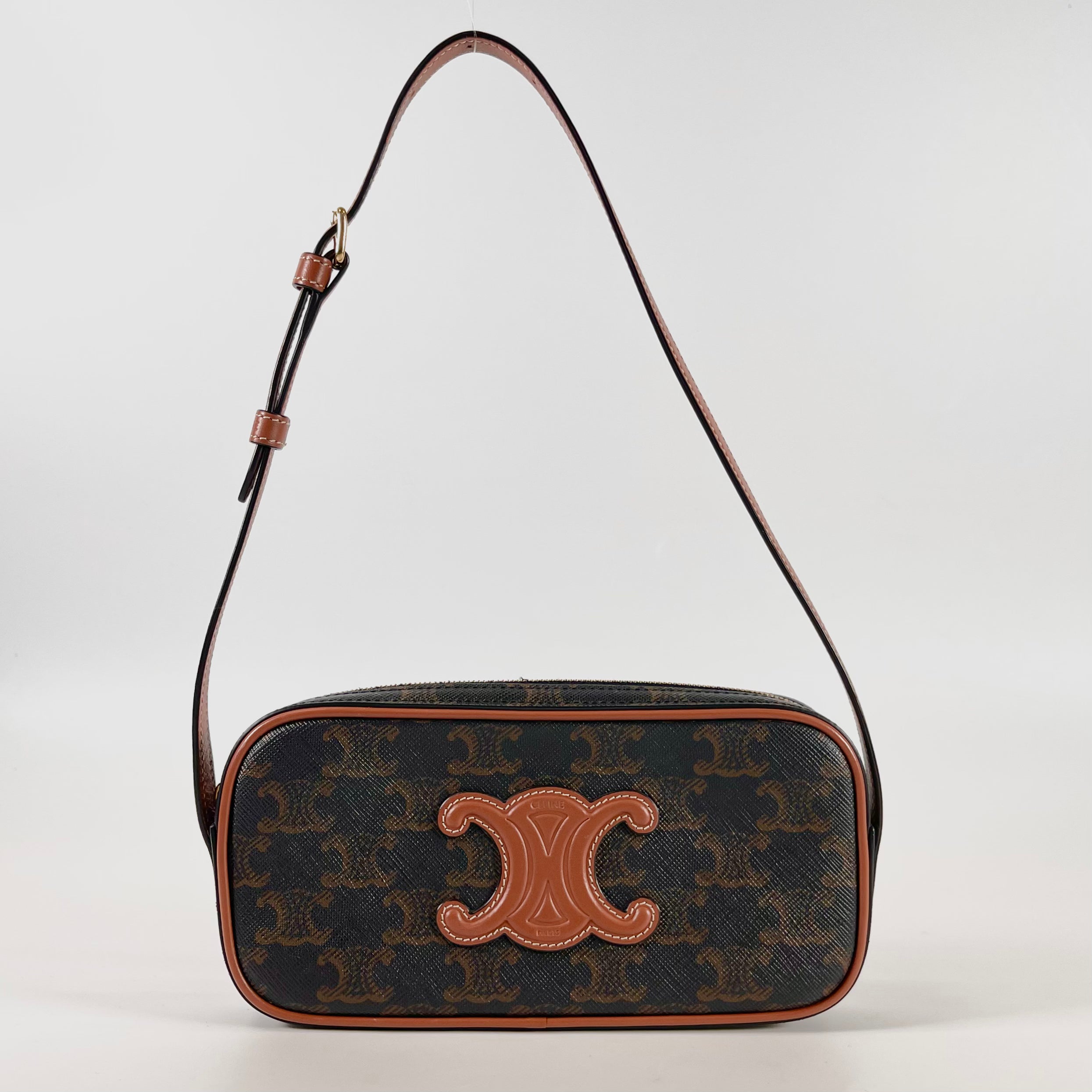 2601 secondhand CELINE Triomphe camera bag PVCx leather Shoulder bag Brown