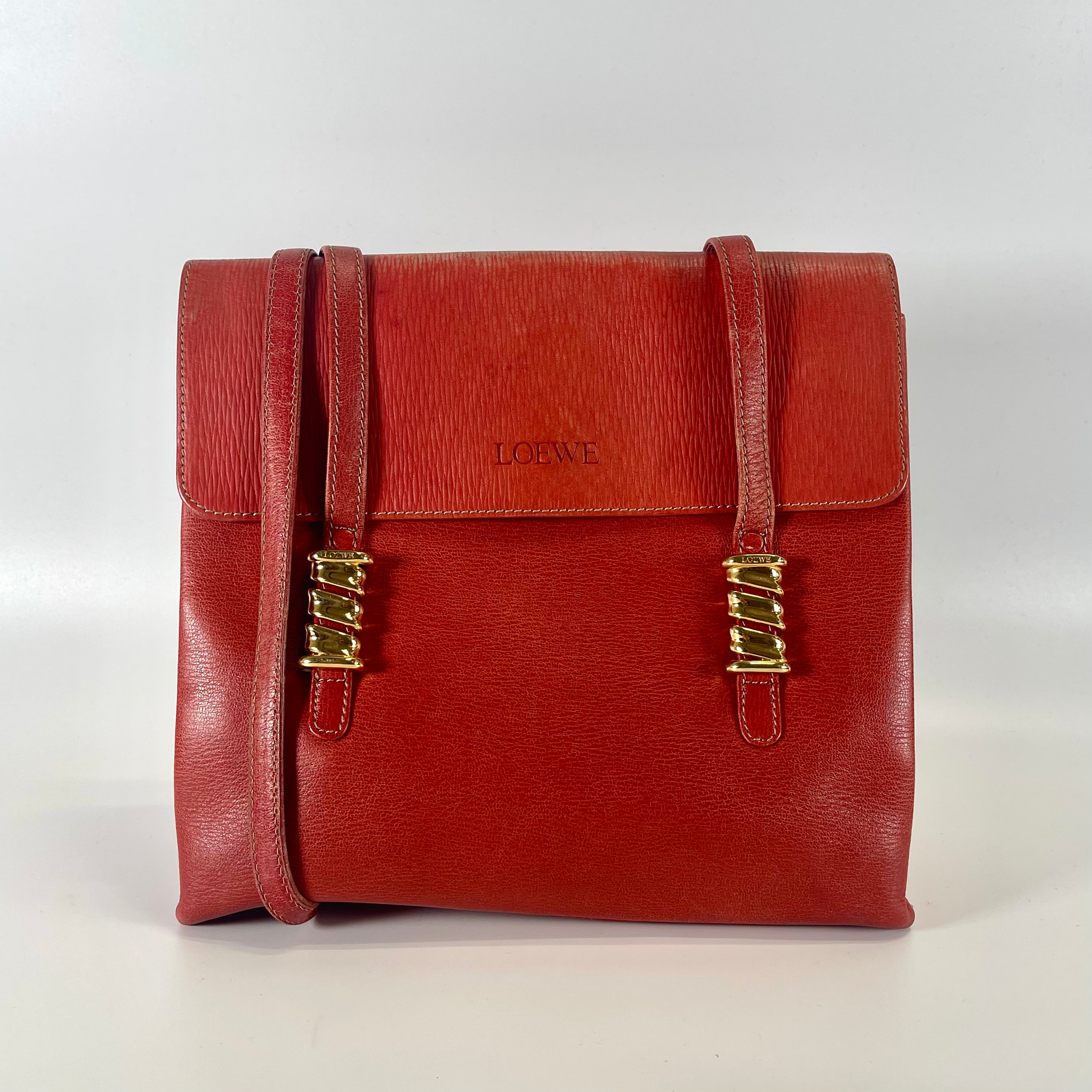 2510 LOEWE Velázquez Suede and Leather Shoulder Bag in Red