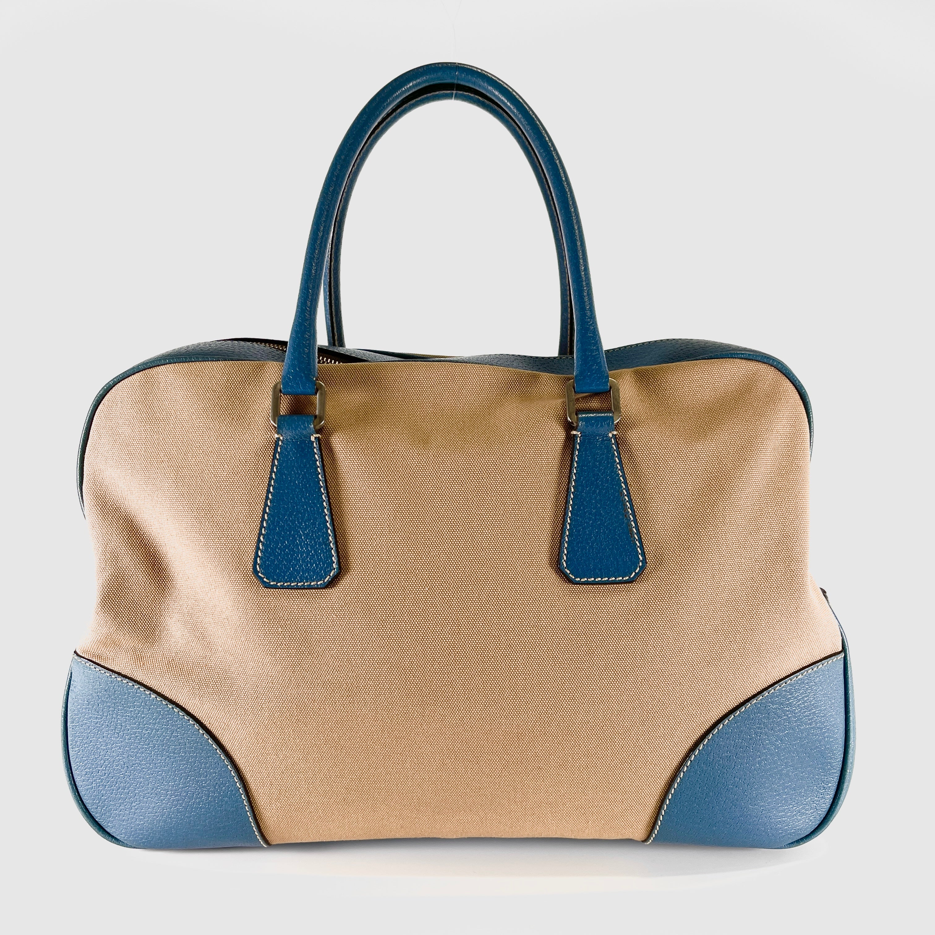 2604 secondhand PRADA canvas / leather business beige blue