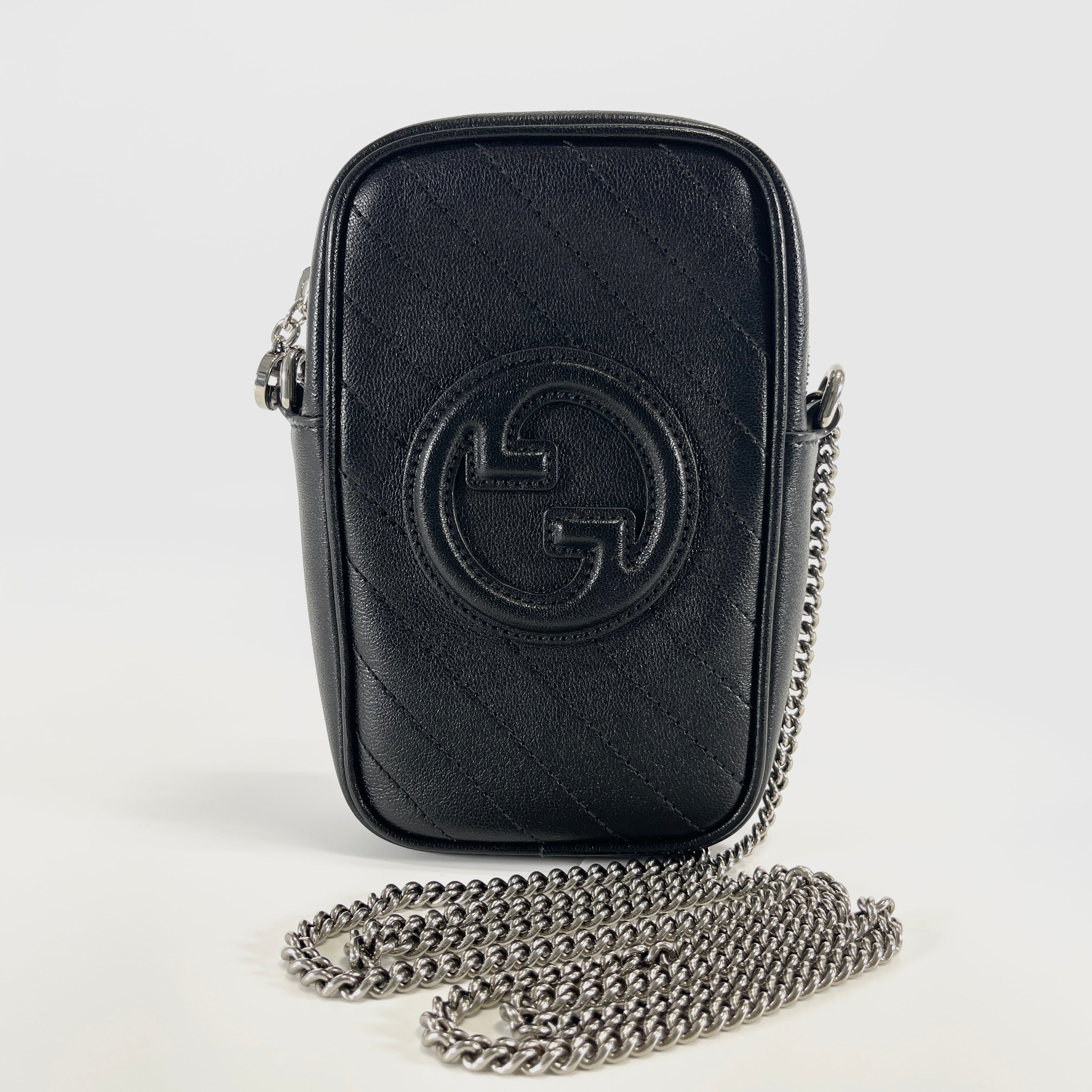 2605 secondhand GUCCI brand bag 760315 leather Blondie mini chain black