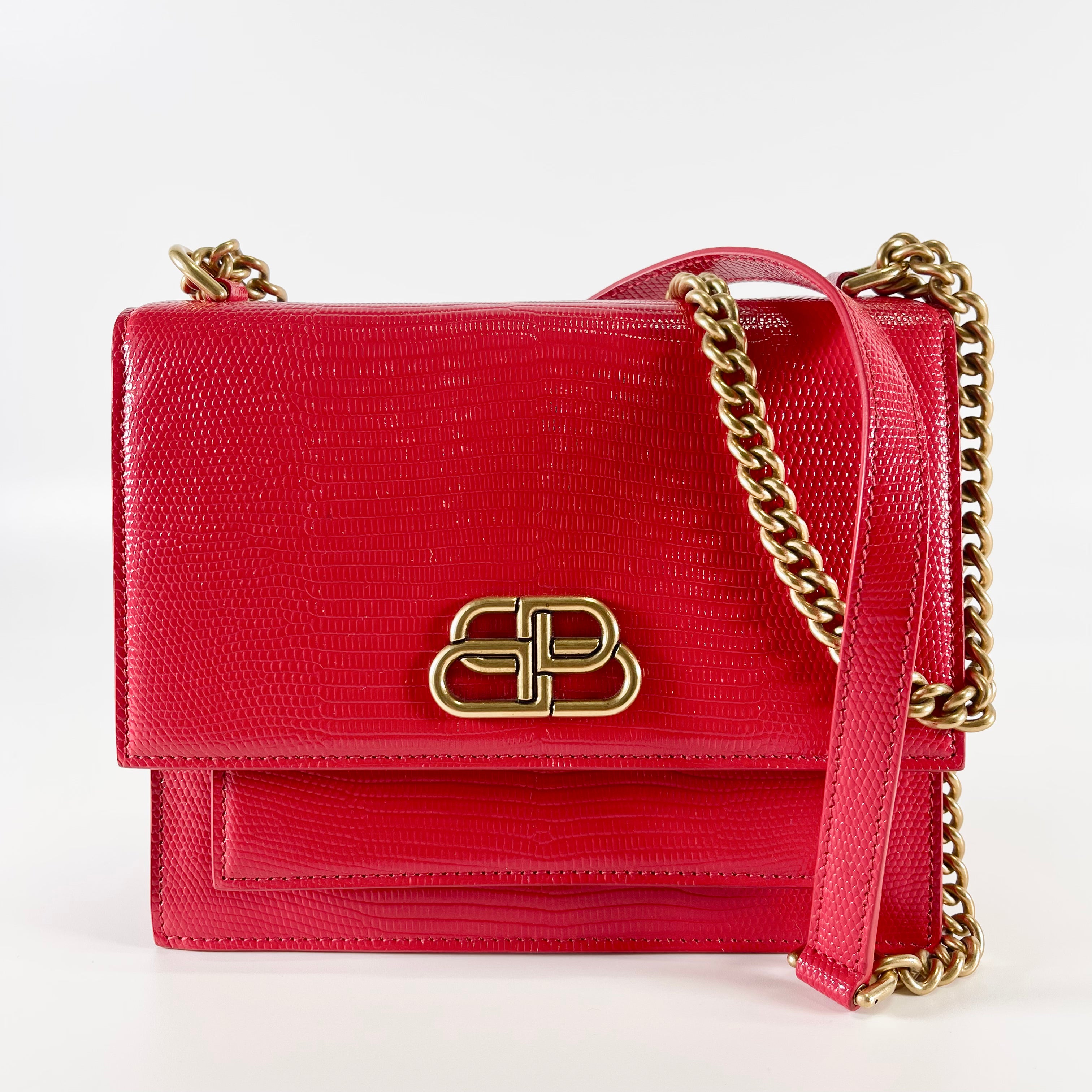 2603 secondhand BALENCIAGA 580641 leather Chain Shoulder Red