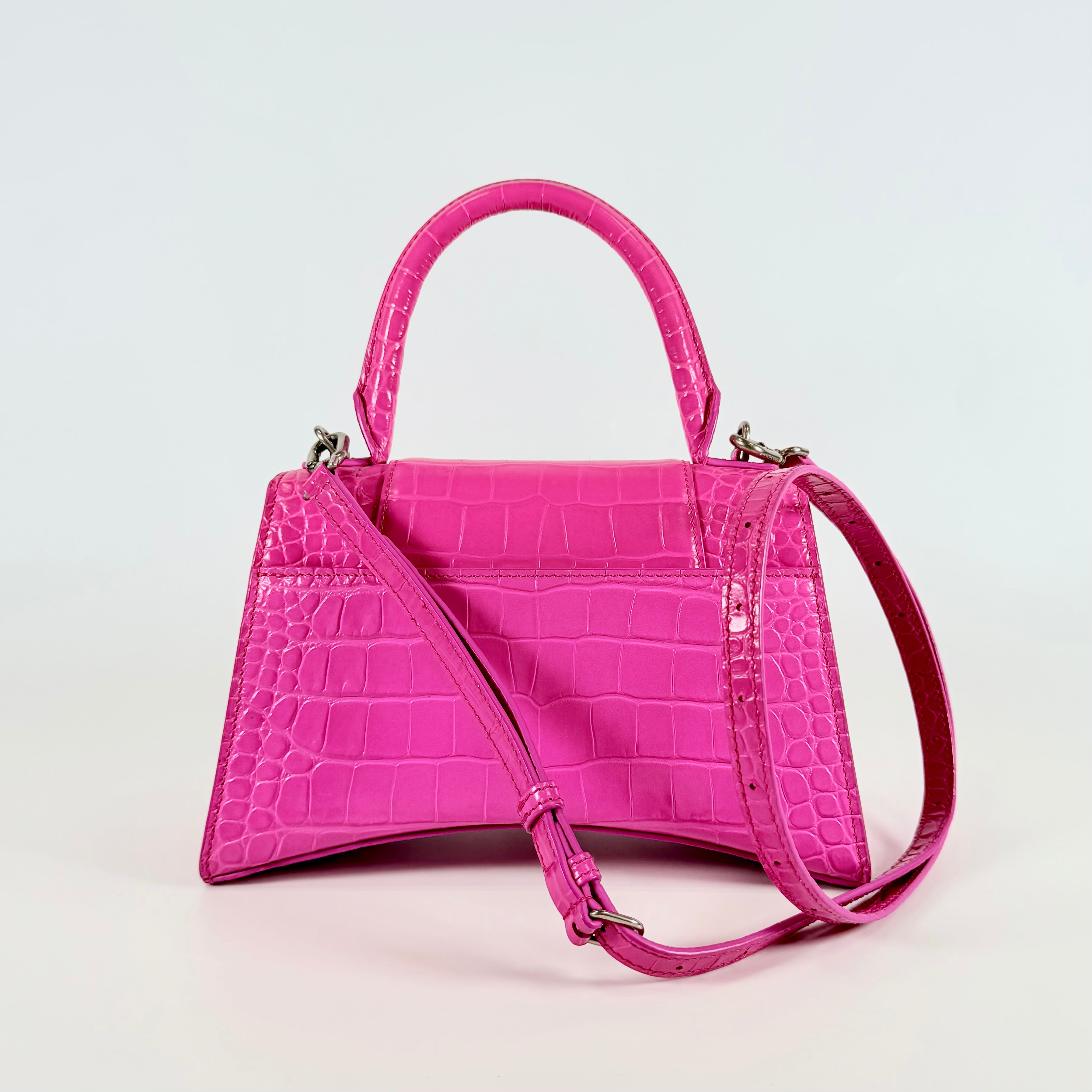 2607 secondhand BALENCIAGA Hourglass 2Way Bag Pink Crocodile Embossed