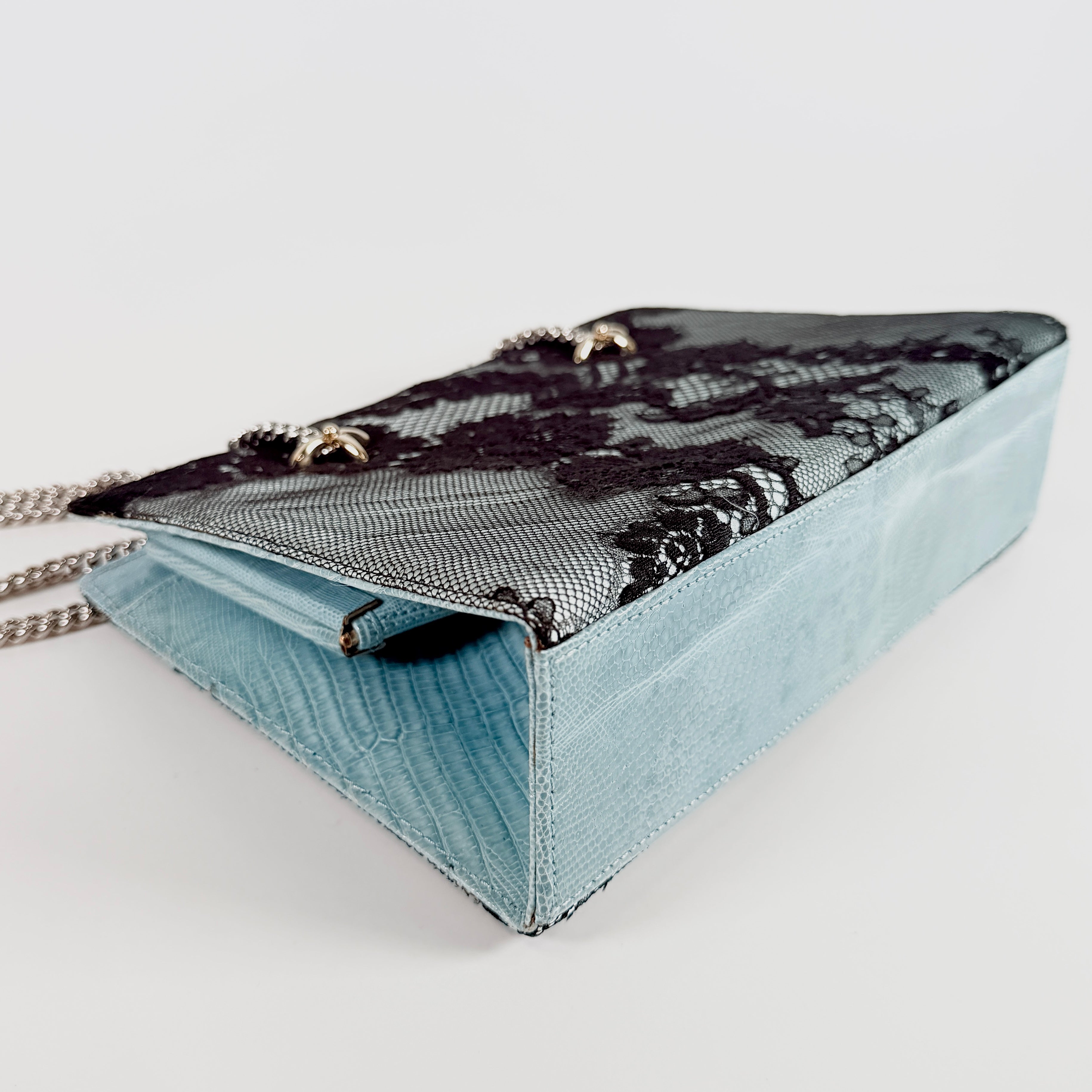 2608 secondhand VALENTINO Chain Shoulder Bag Lace Blue