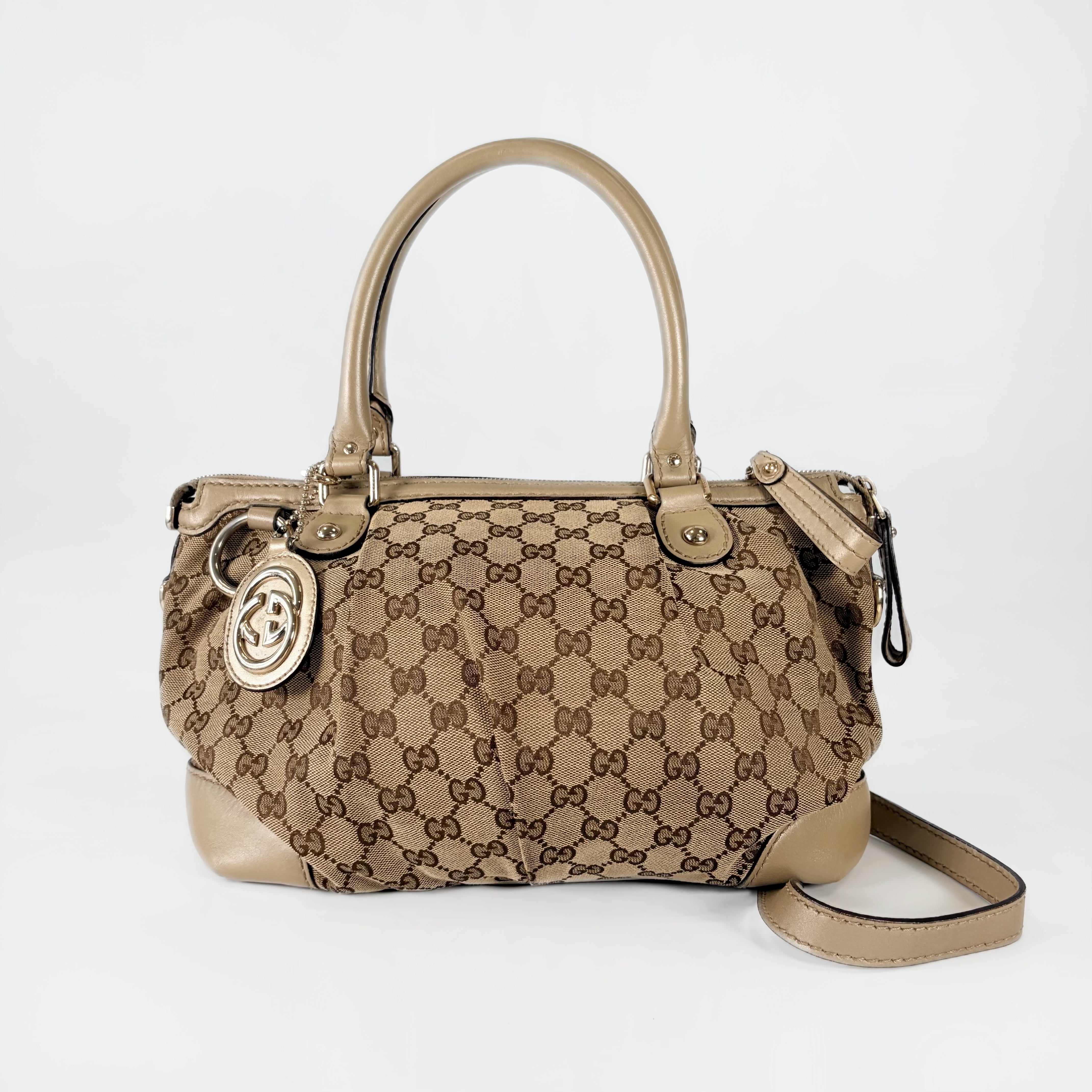 2604 secondhand GUCCI hand bag GG Pattern Suki canvas white Brown