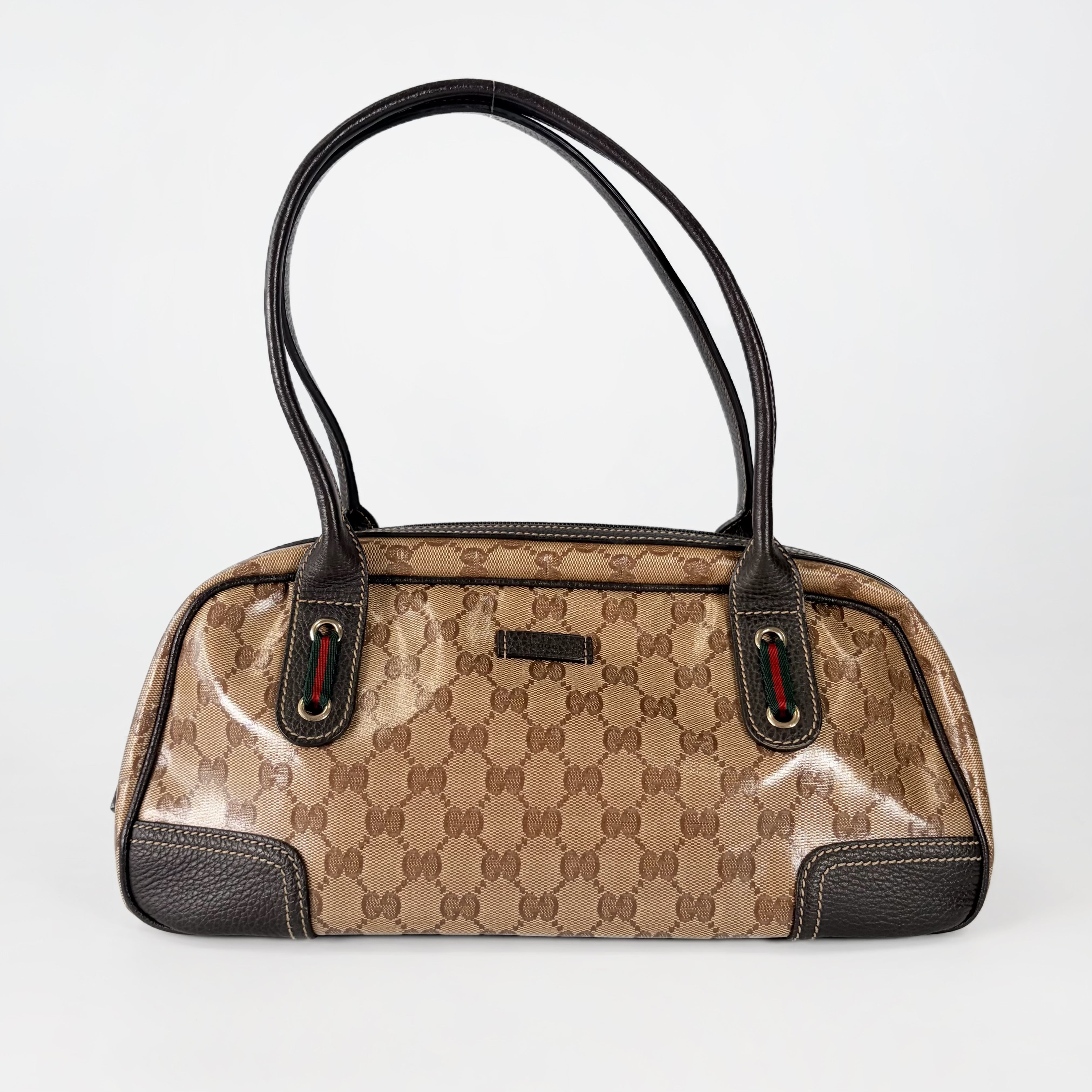 2604 secondhand GUCCI hand bag Supreme Sherry line GG Pattern leather Brown