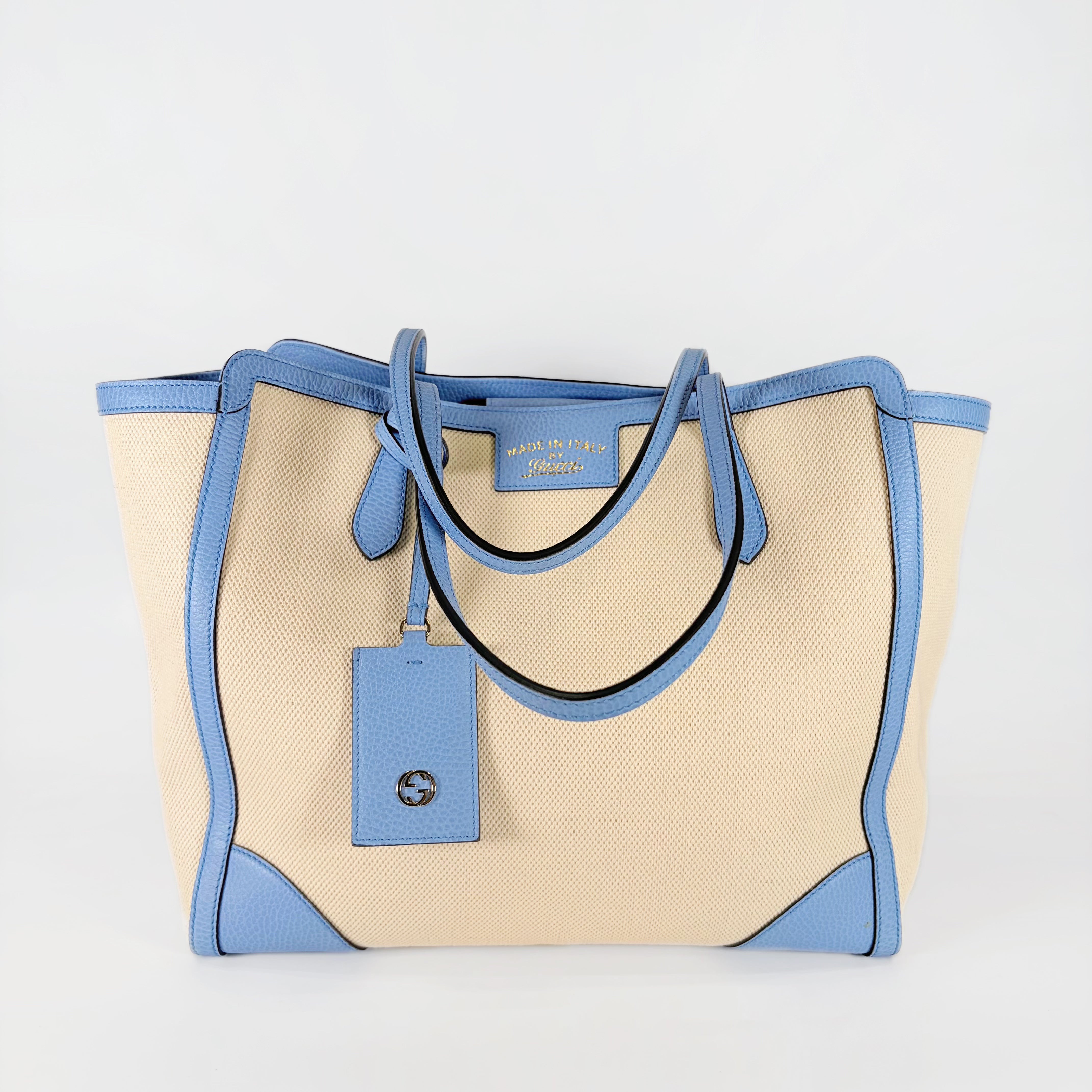 2605 secondhand GUCCI canvas Tote light blue