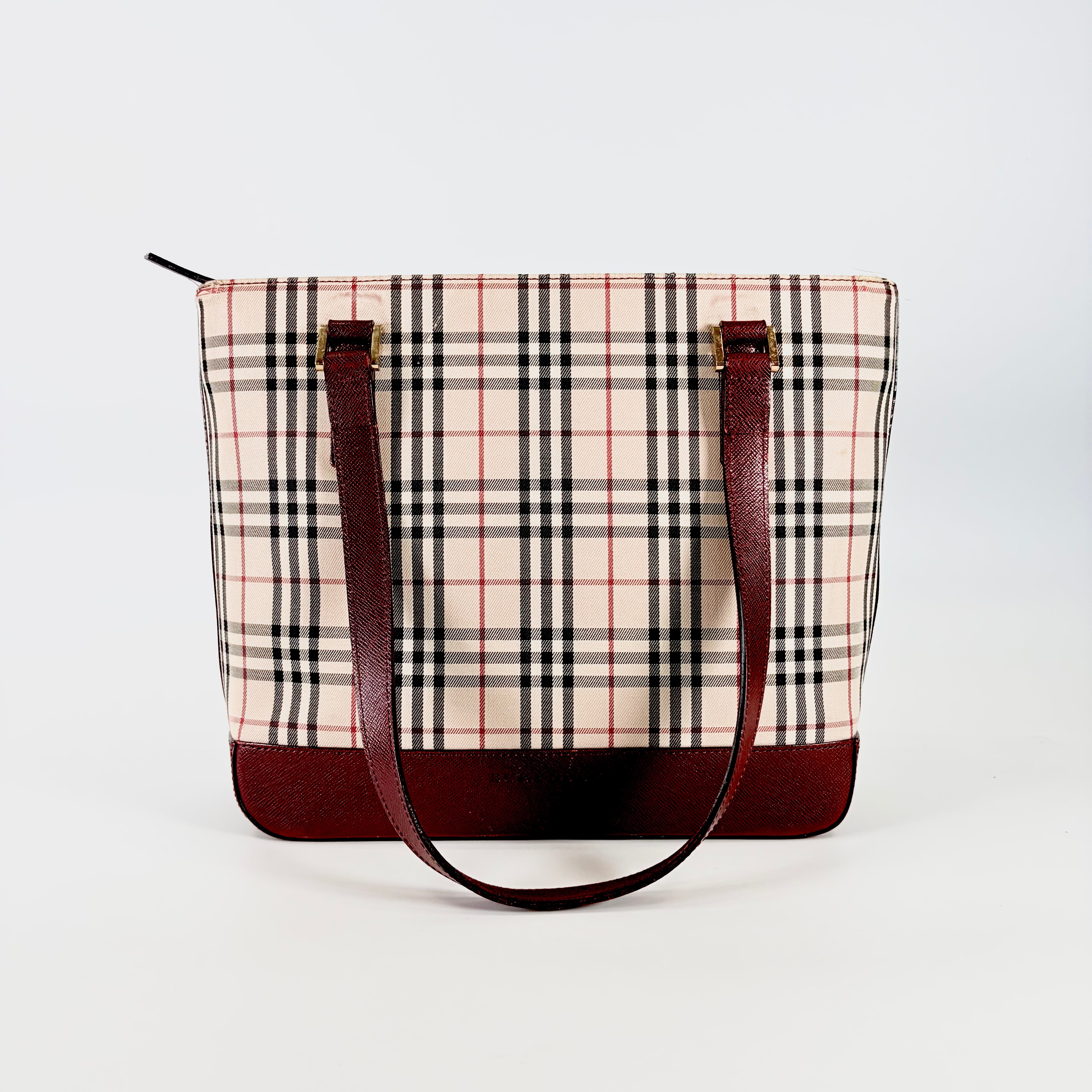 2604 secondhand BURBERRY Tote Bag check Tote Bordeaux