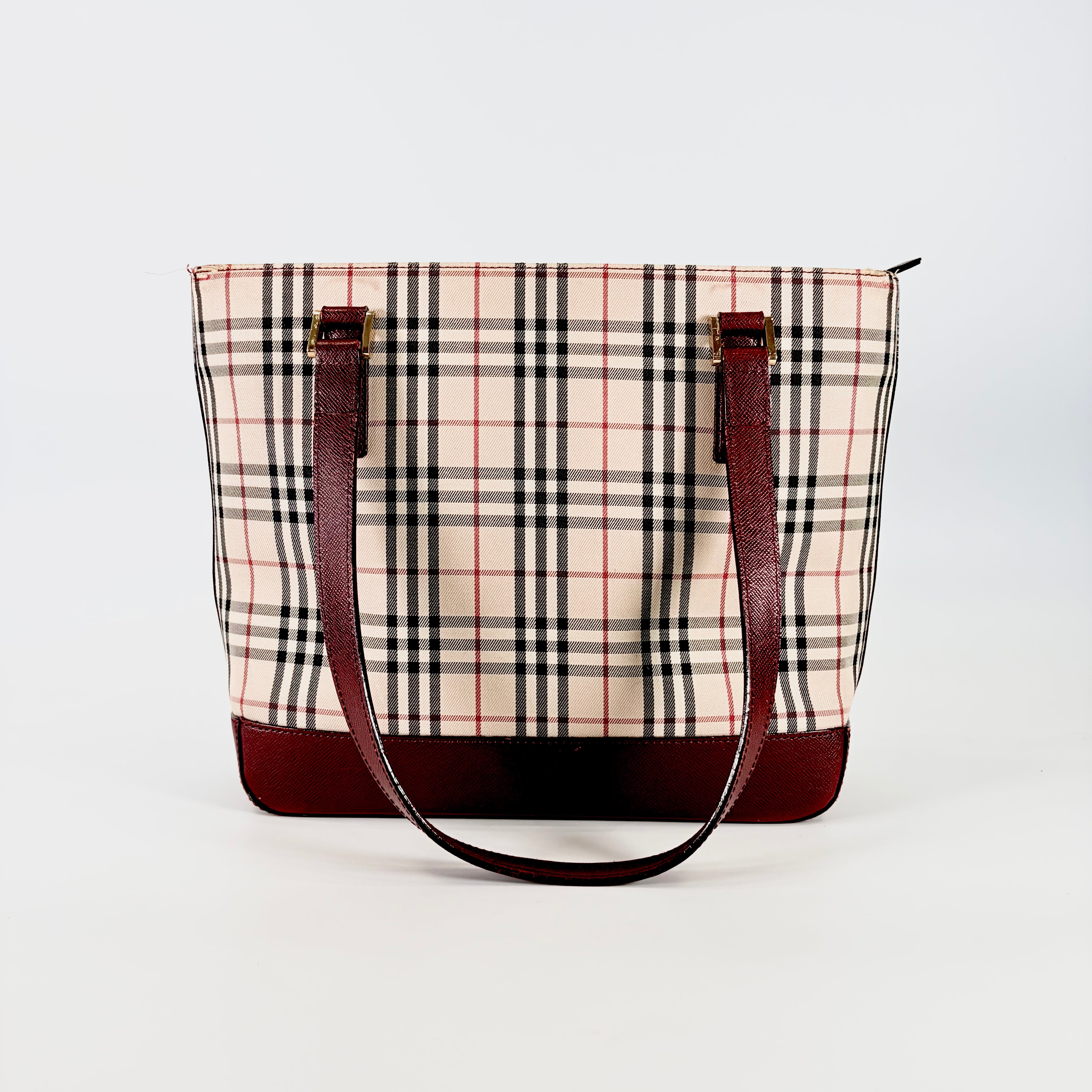 2604 secondhand BURBERRY Tote Bag check Tote Bordeaux