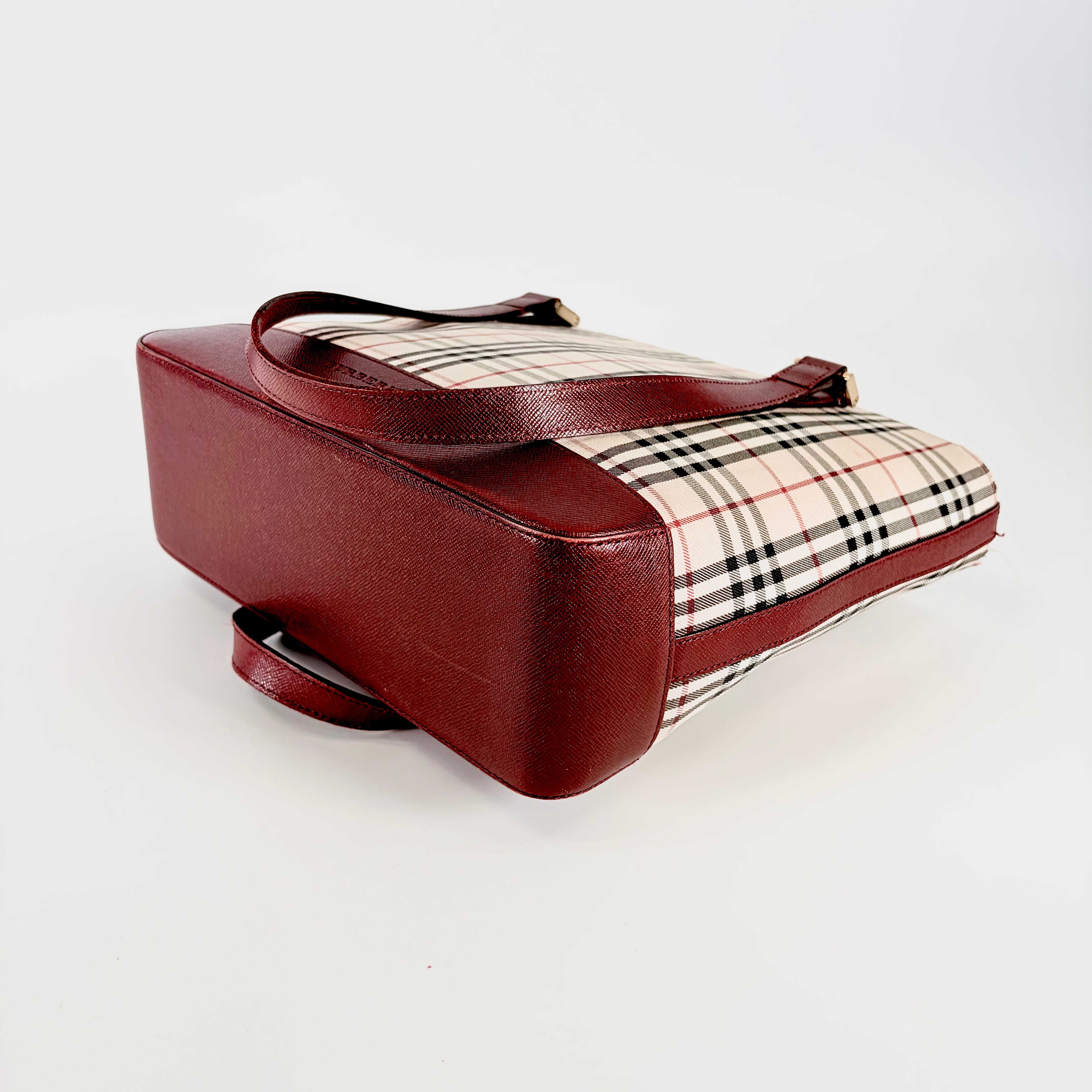 2604 secondhand BURBERRY Tote Bag check Tote Bordeaux
