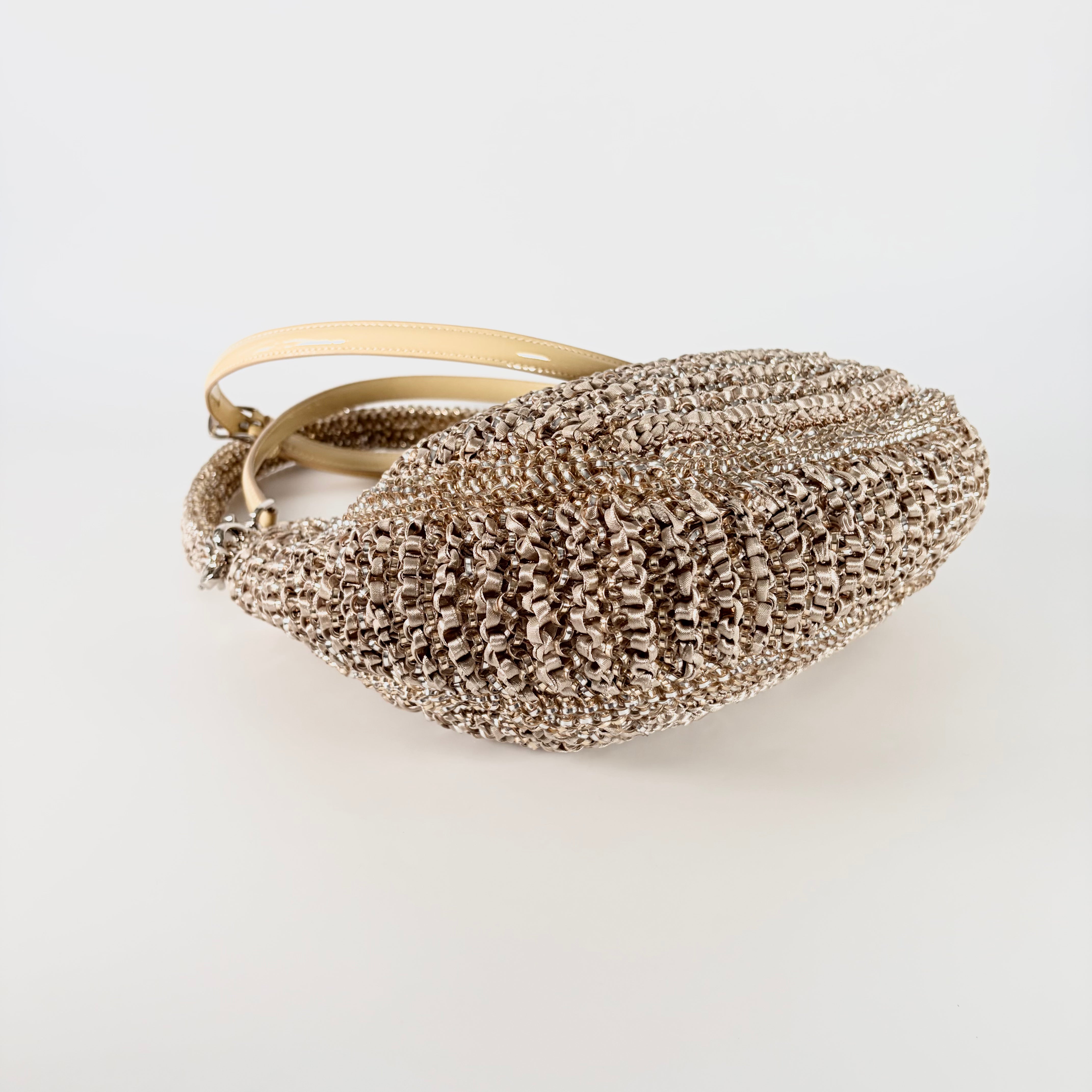 2605 secondhand ribbon 2WAY Wire bag beige gold