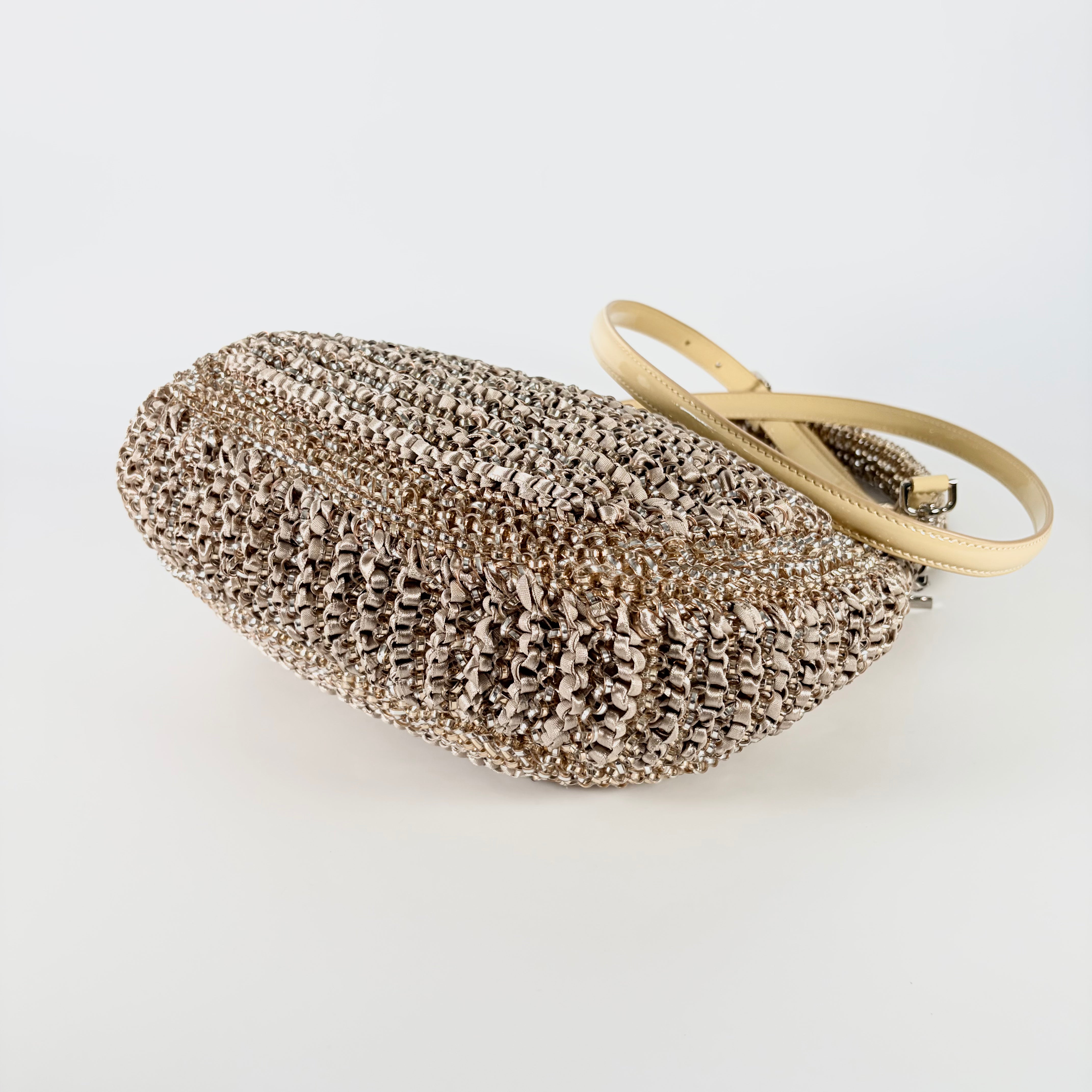 2605 secondhand ribbon 2WAY Wire bag beige gold