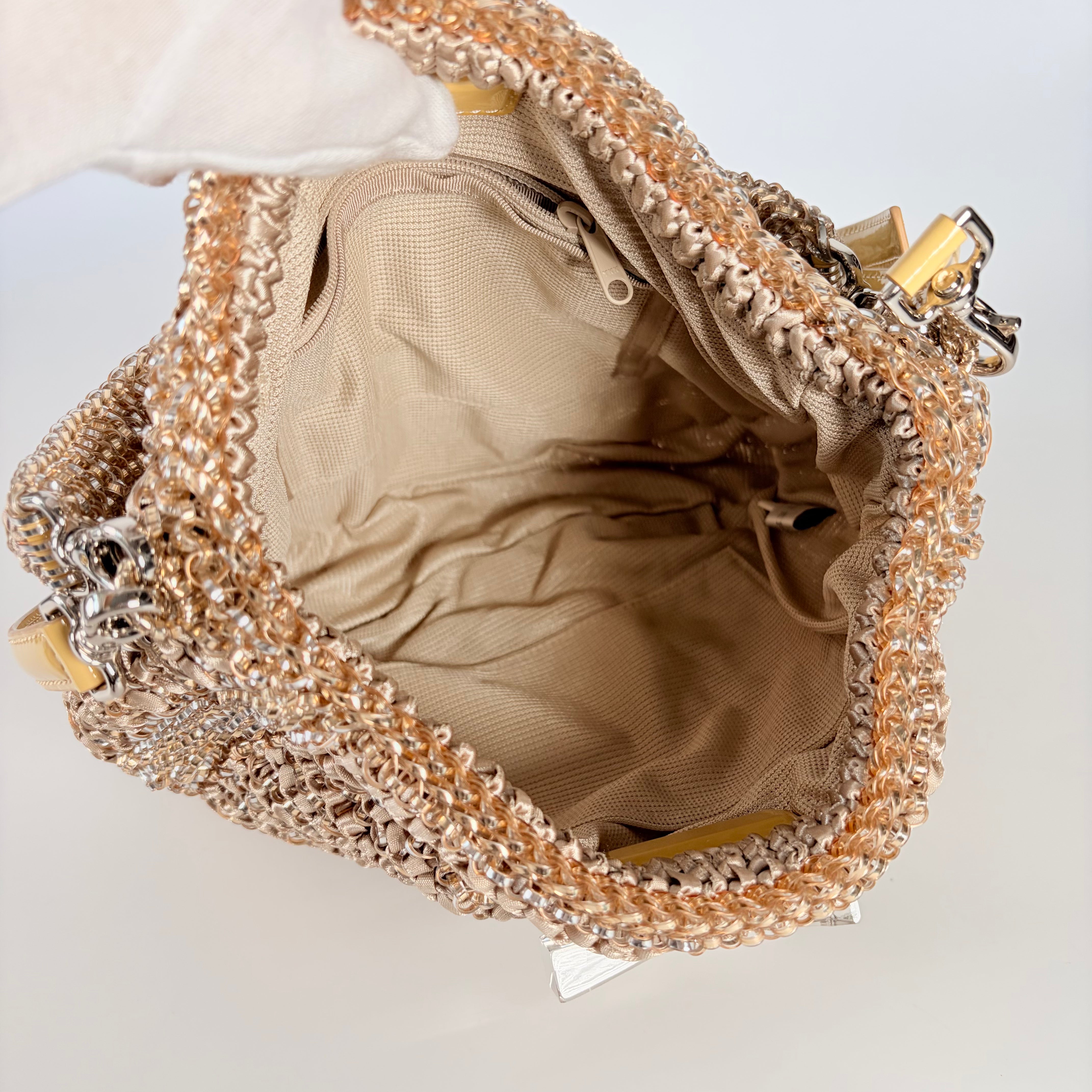 2605 secondhand ribbon 2WAY Wire bag beige gold