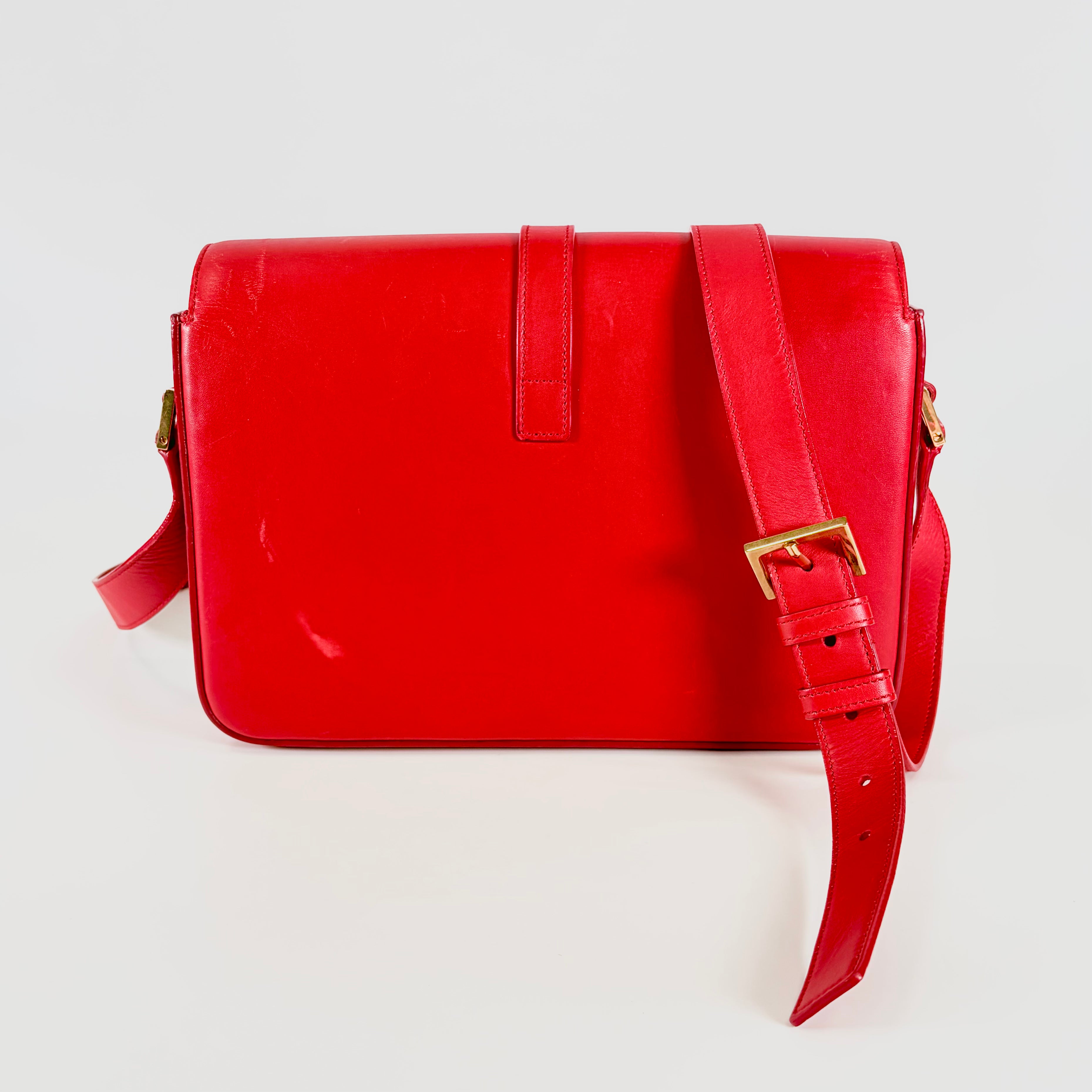 2605 secondhand SAINTLAURENT shite Shoulder bag 357403/ calf / Red /GD B Rank