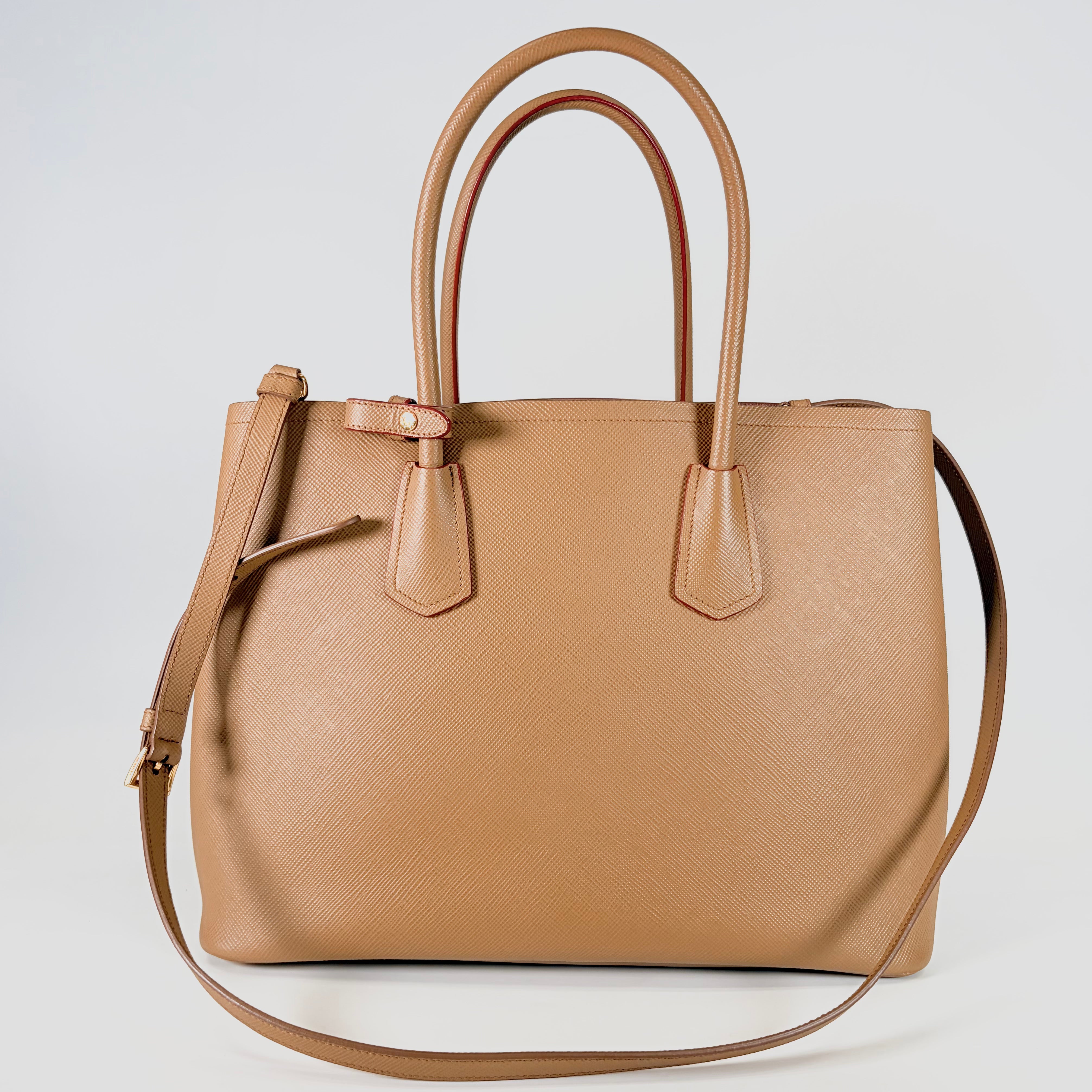 2605 secondhand PRADA 2way hand Saffiano Brown