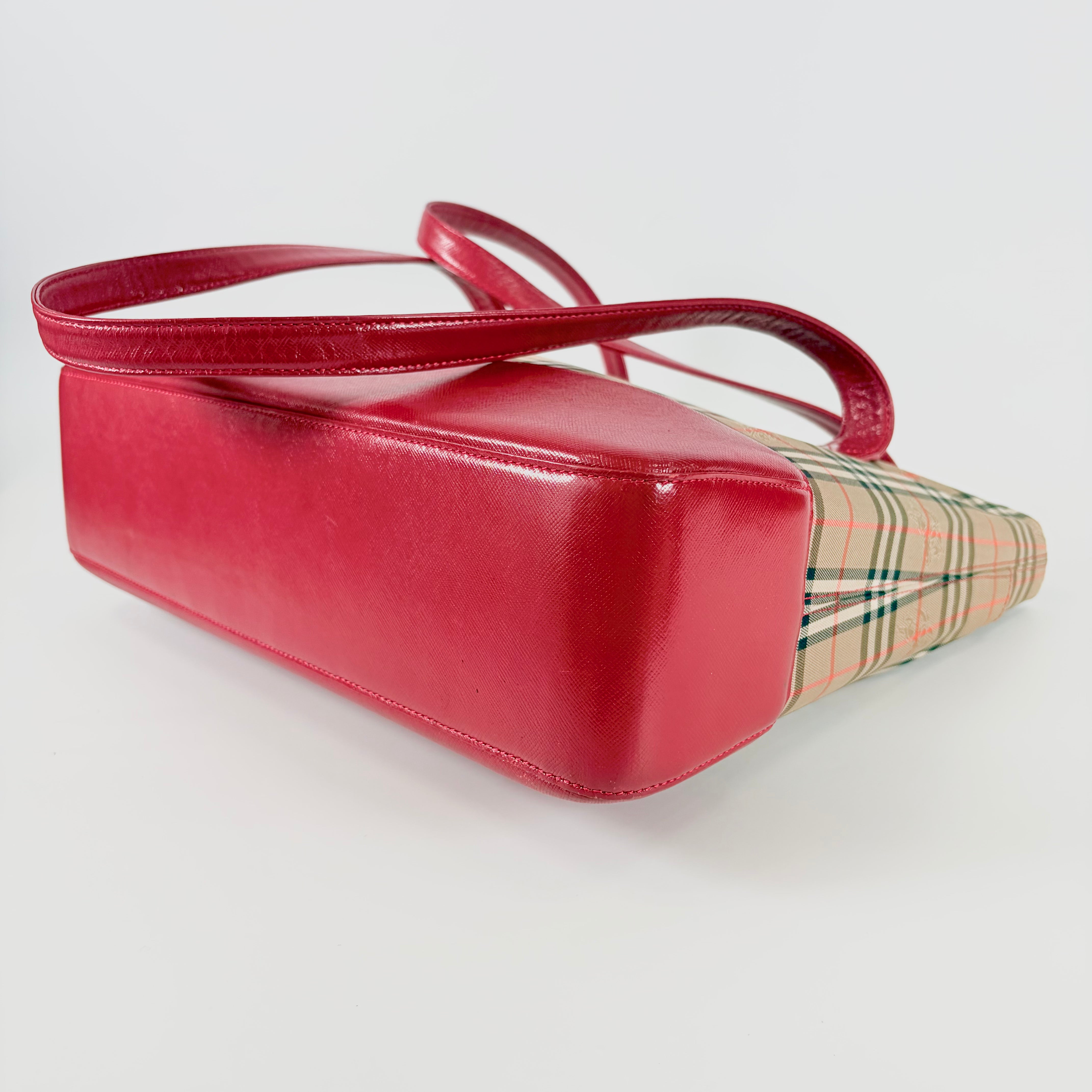 2605 secondhand BURBERRY shadow hose check Tote Bag Red