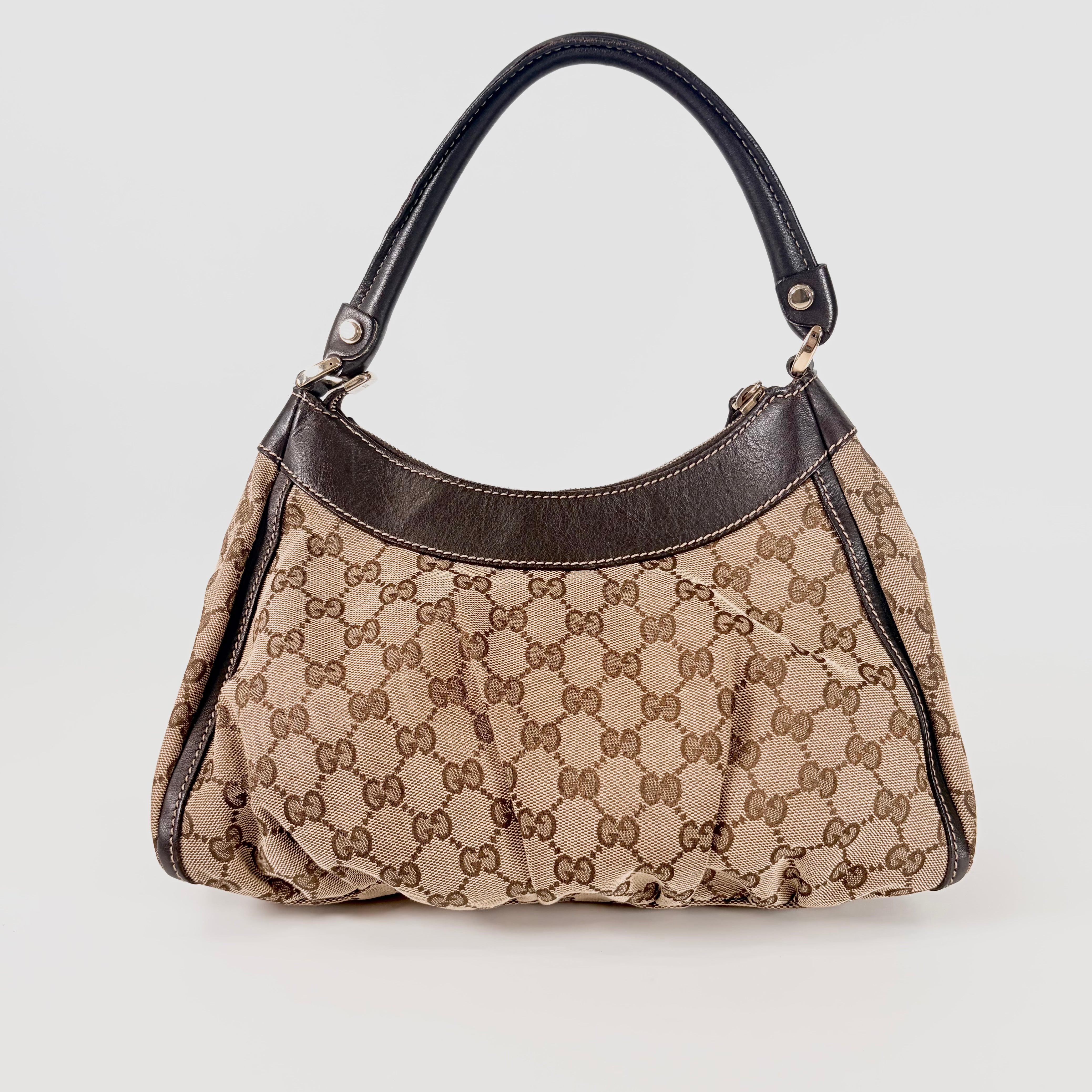 2604 secondhand GUCCI hand bag GG Pattern Abby leather canvas Brown