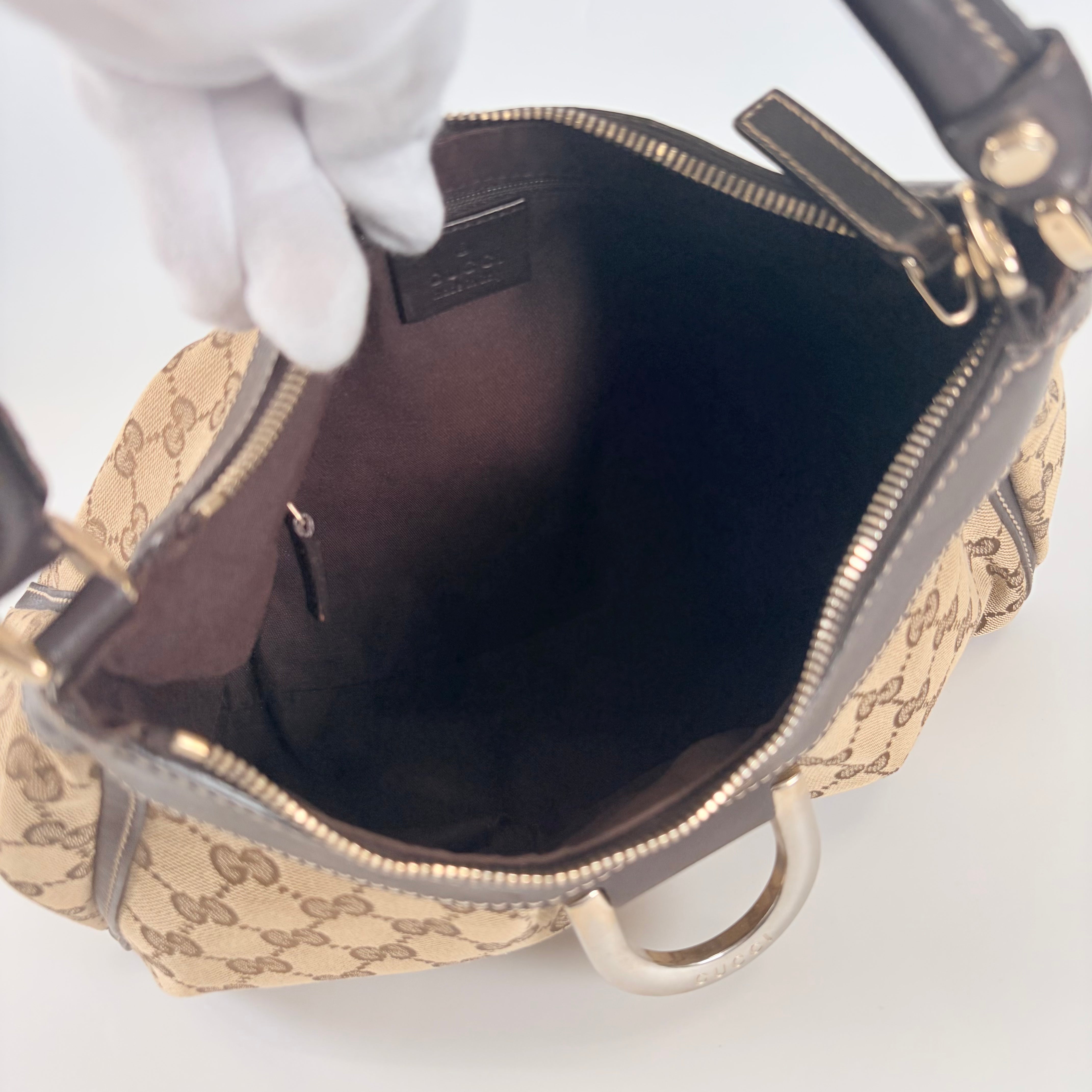 2604 secondhand GUCCI hand bag GG Pattern Abby leather canvas Brown