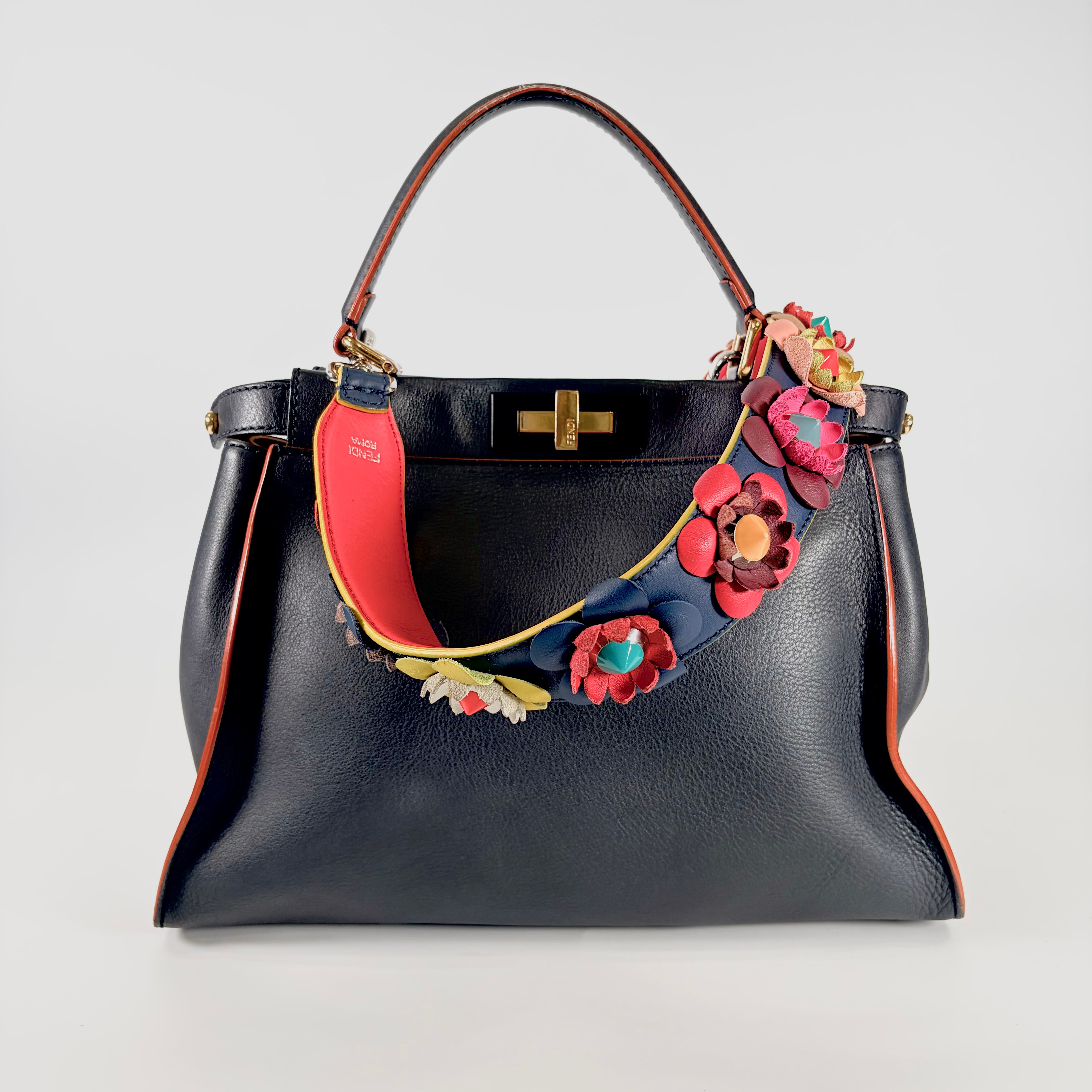 2606 secondhand FENDI leather Peekaboo Navy box strap