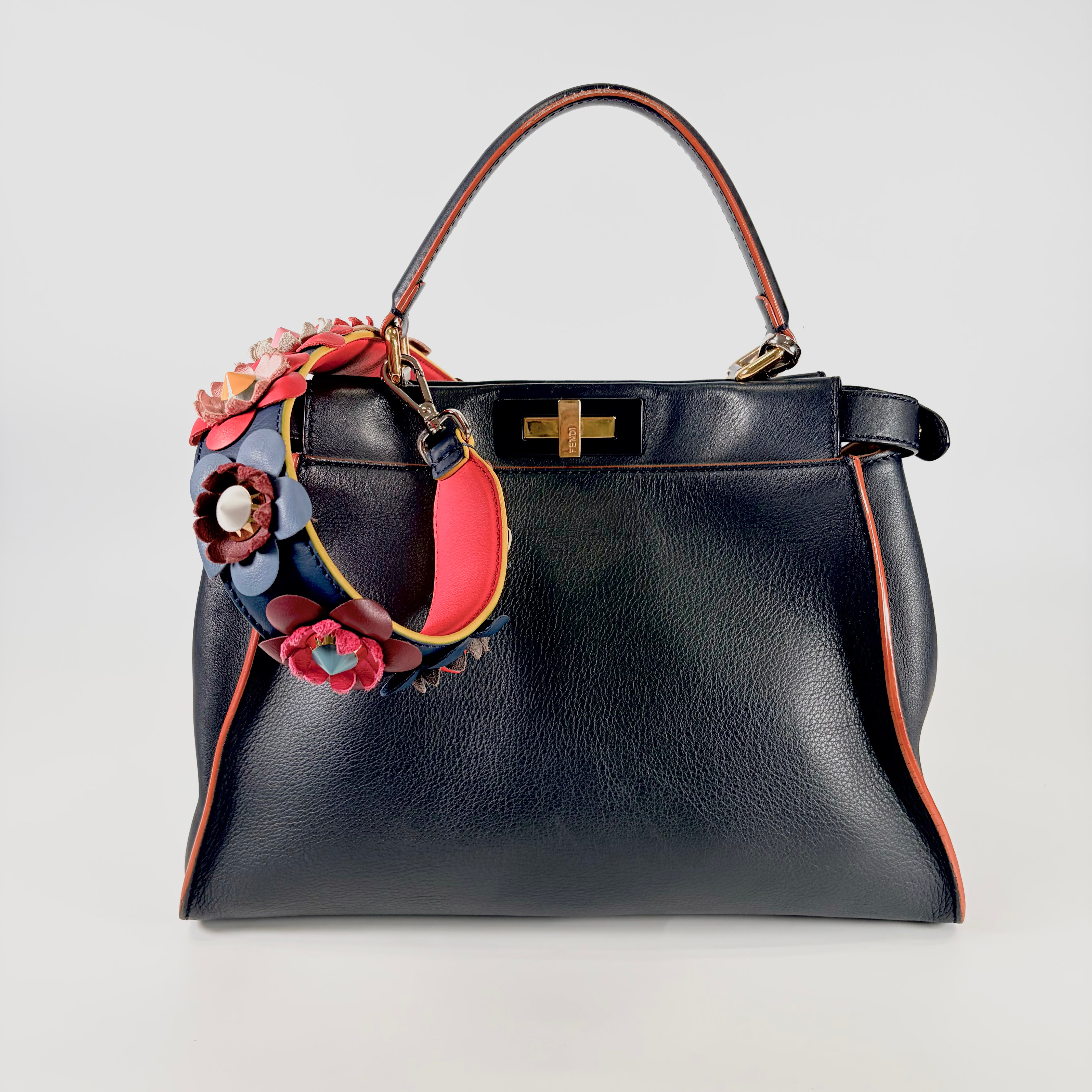 2606 secondhand FENDI leather Peekaboo Navy box strap