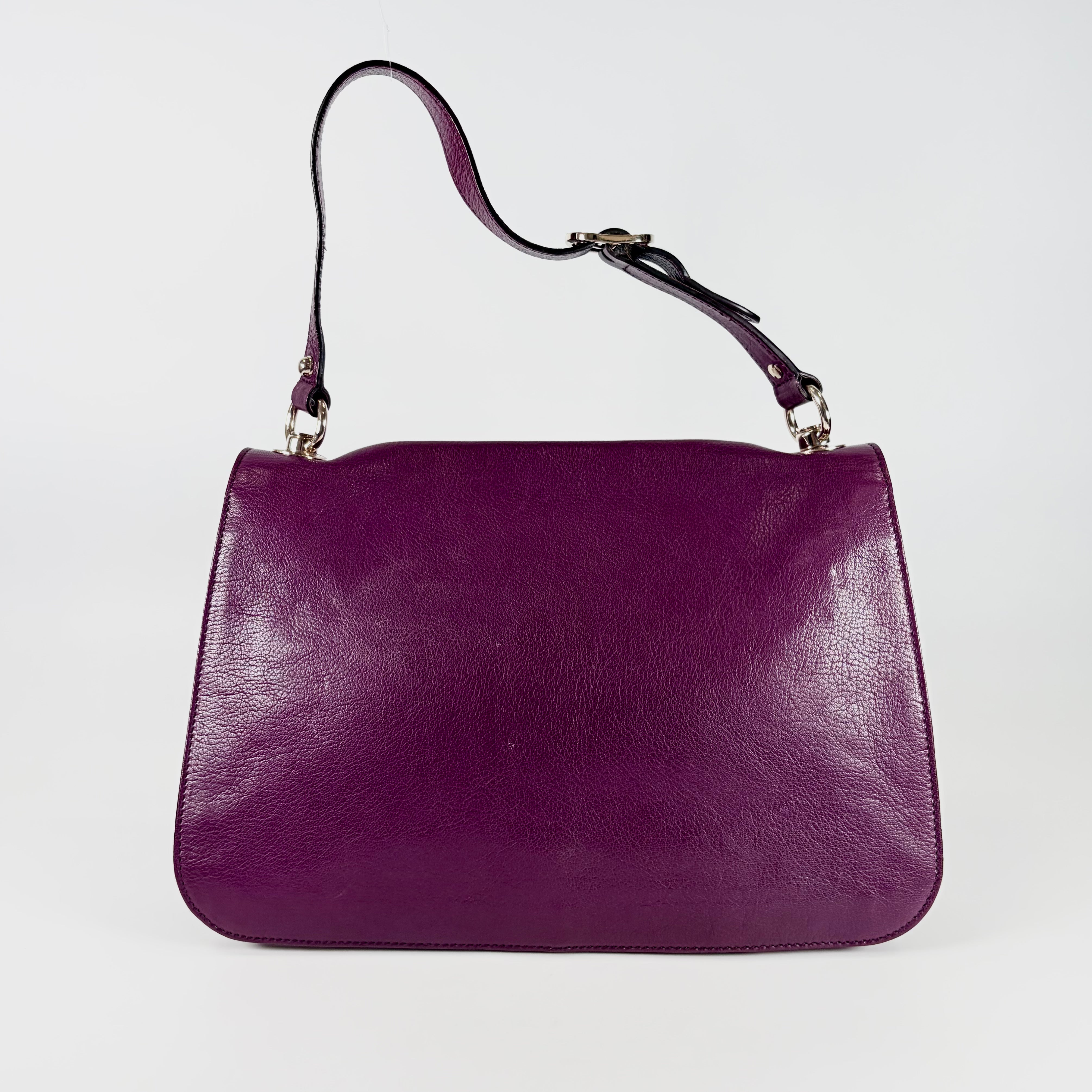 2604 secondhand GUCCI hand bag Interlocking flap leather purple