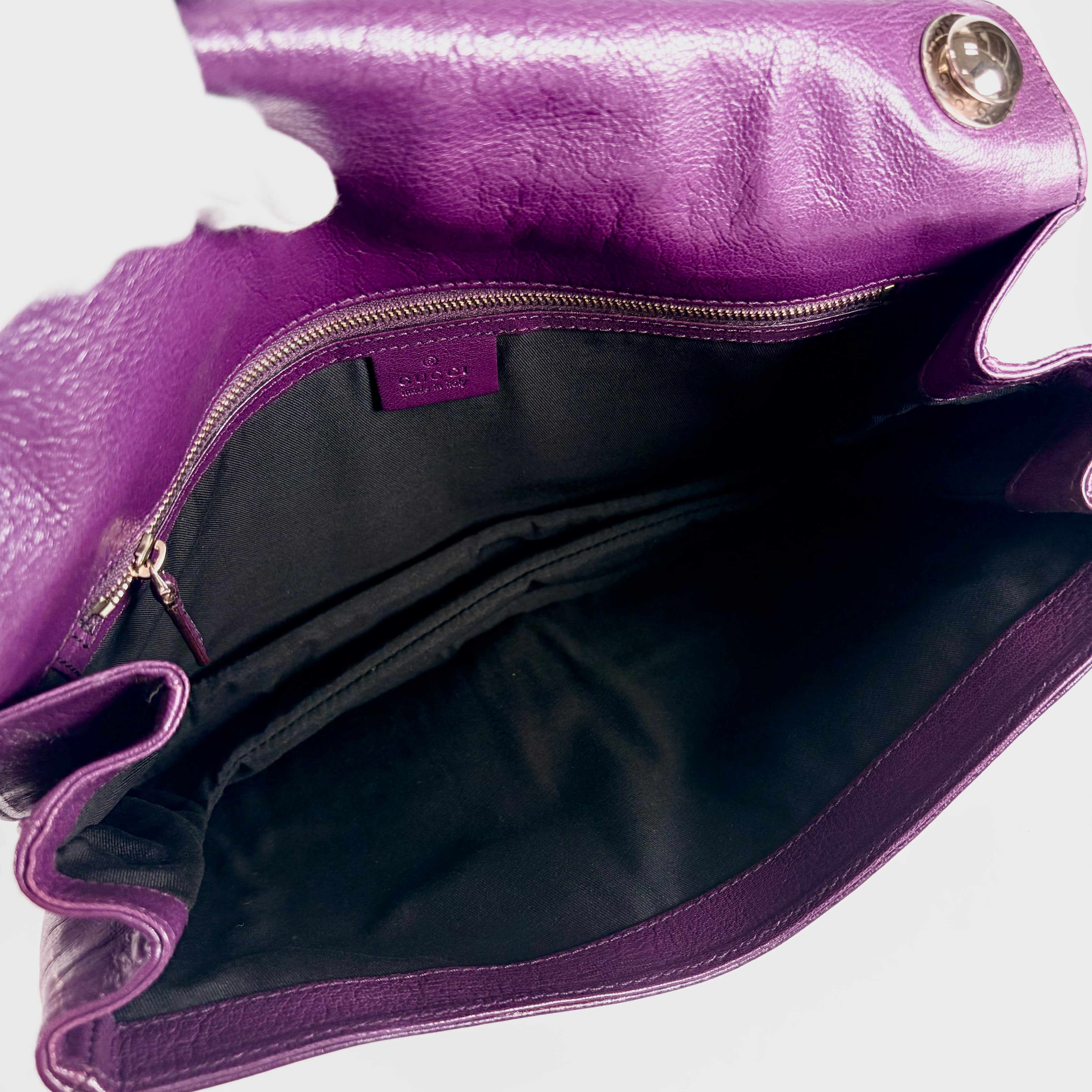 2604 secondhand GUCCI hand bag Interlocking flap leather purple
