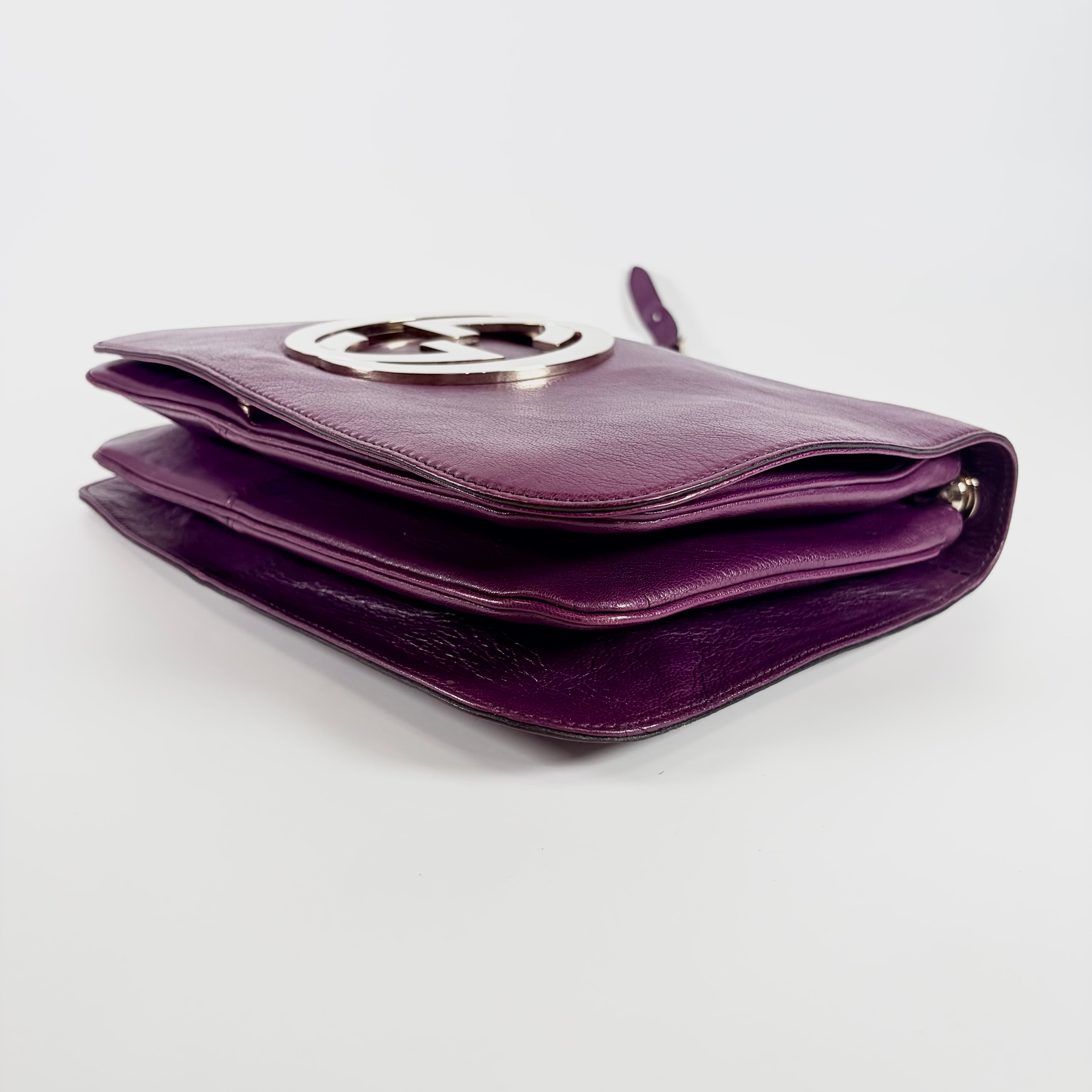 2604 secondhand GUCCI hand bag Interlocking flap leather purple