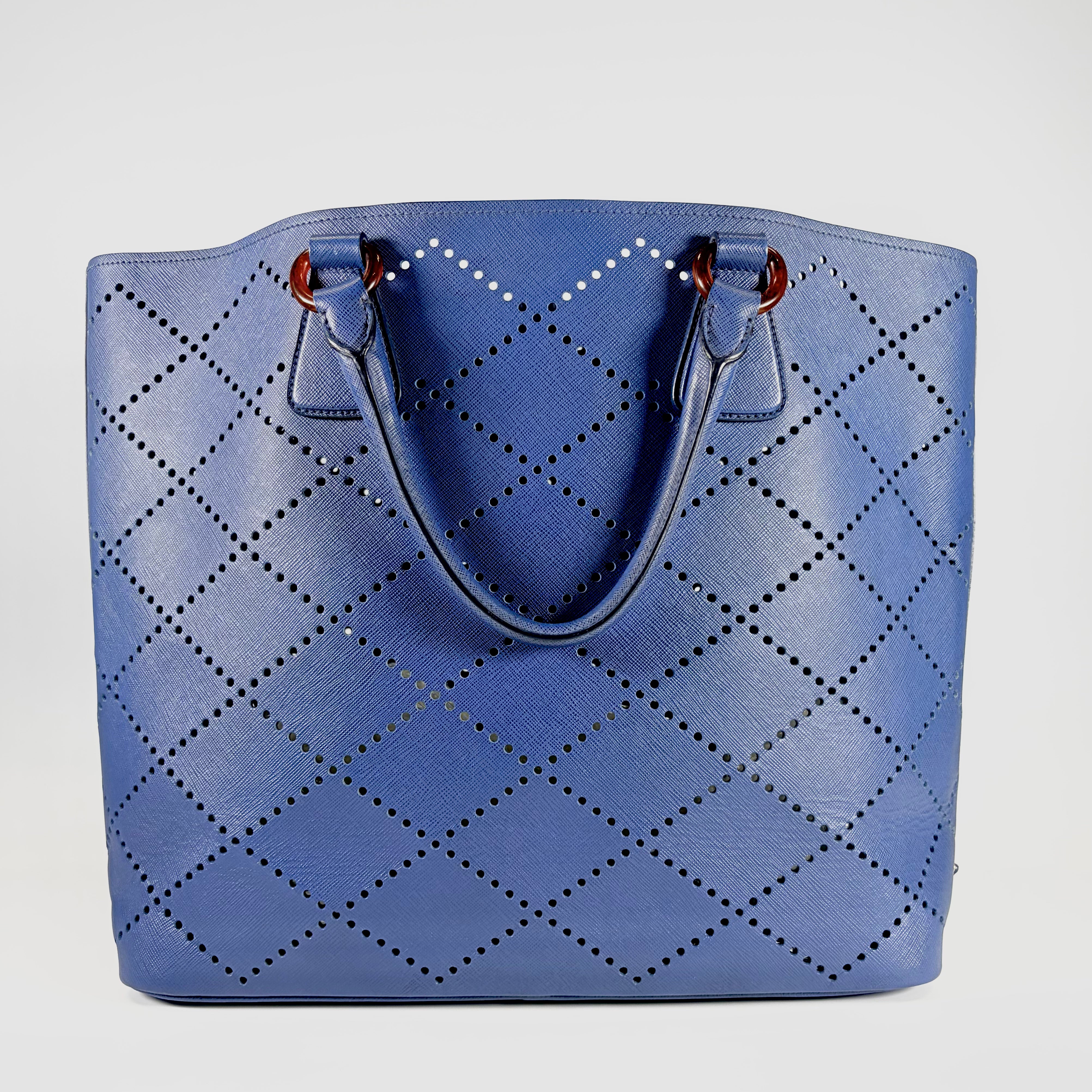 2605 secondhand PRADA brand bag Saffiano / leather Tote shoulder 25 Navy pouch strap