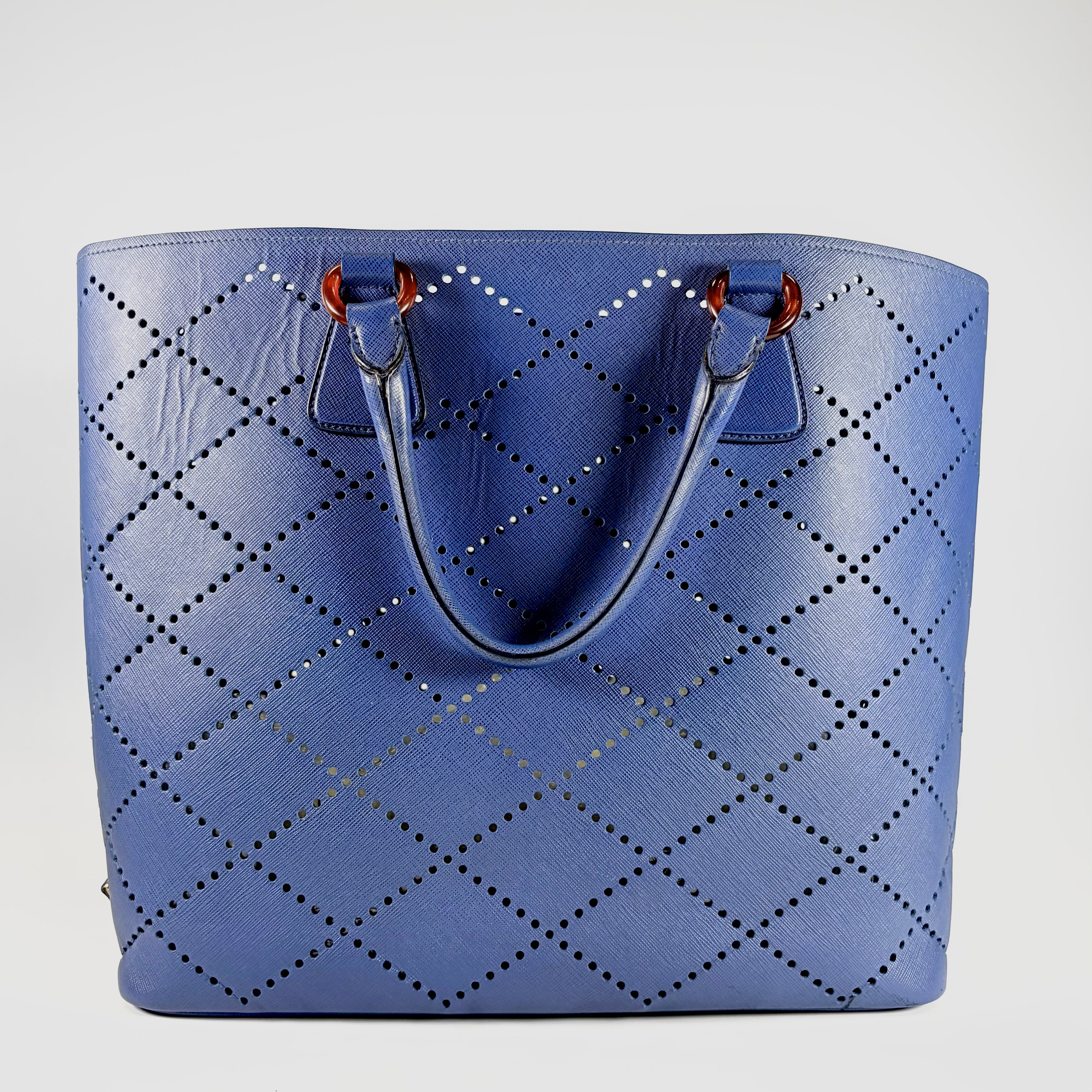 2605 secondhand PRADA brand bag Saffiano / leather Tote shoulder 25 Navy pouch strap