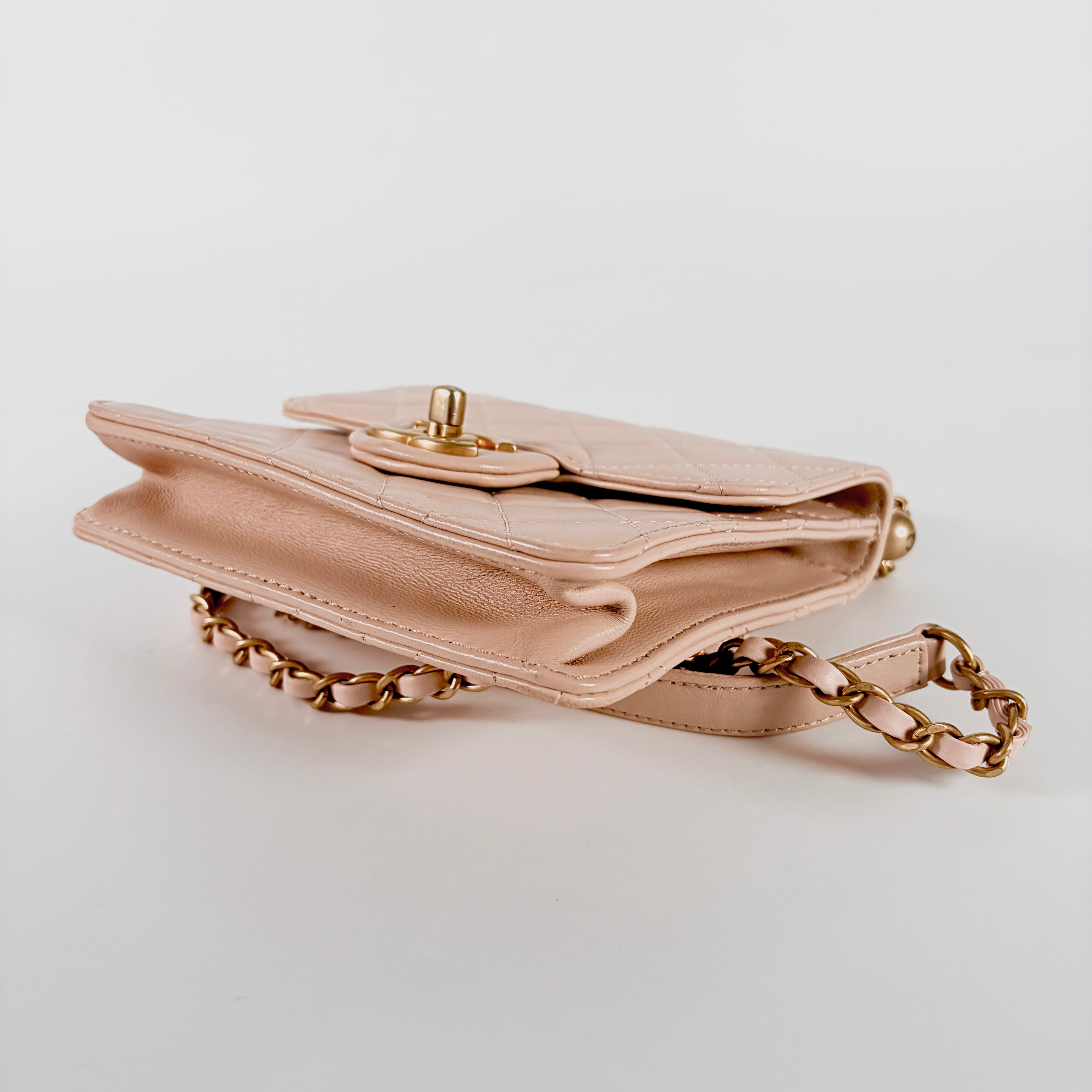 2605 secondhand CHANEL Matelasse Rum Chain Shoulder pink 23