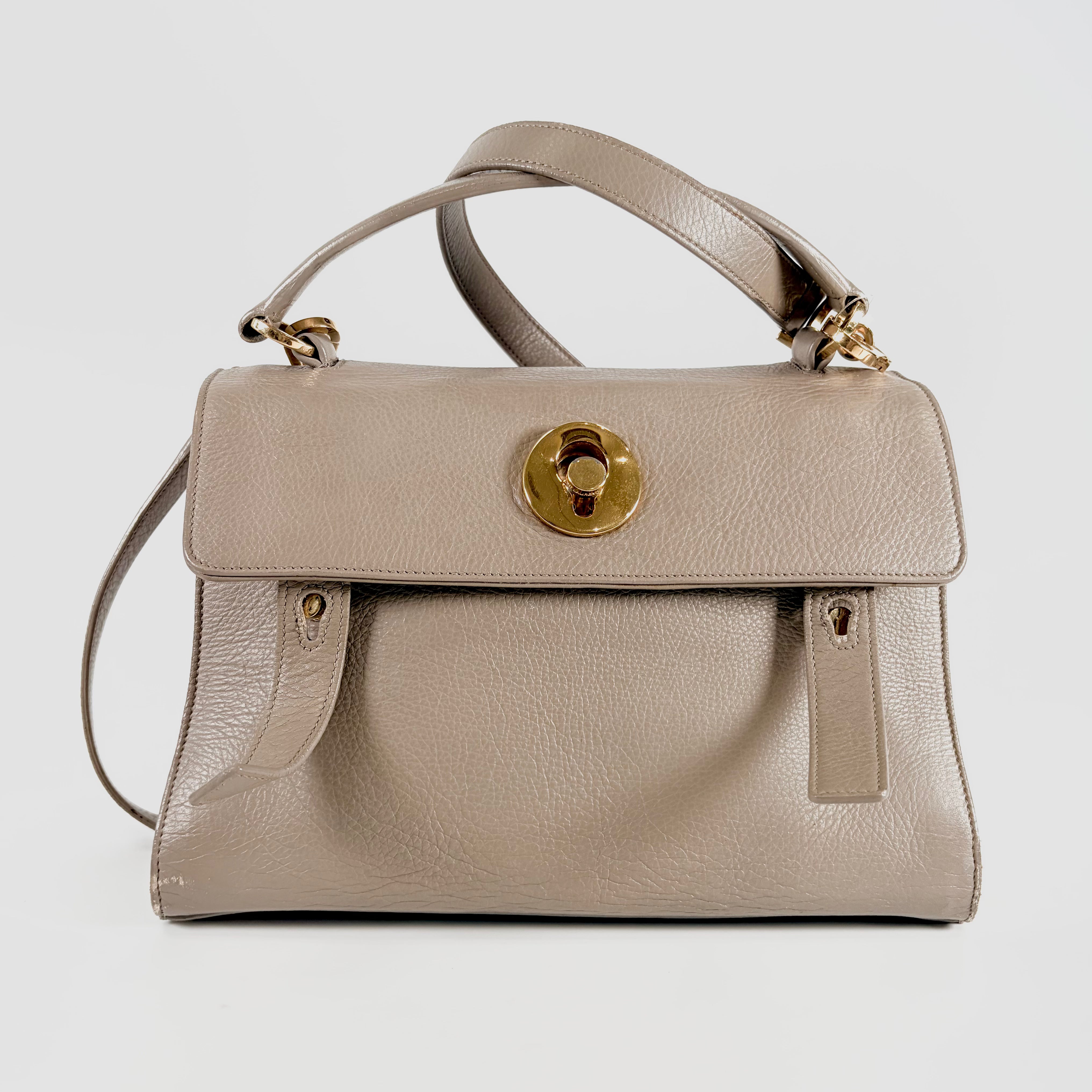 2607 secondhand SAINTLAURENT brand bag 407172 leather / canvas Muse Two 0615 Greige fastener strap 3