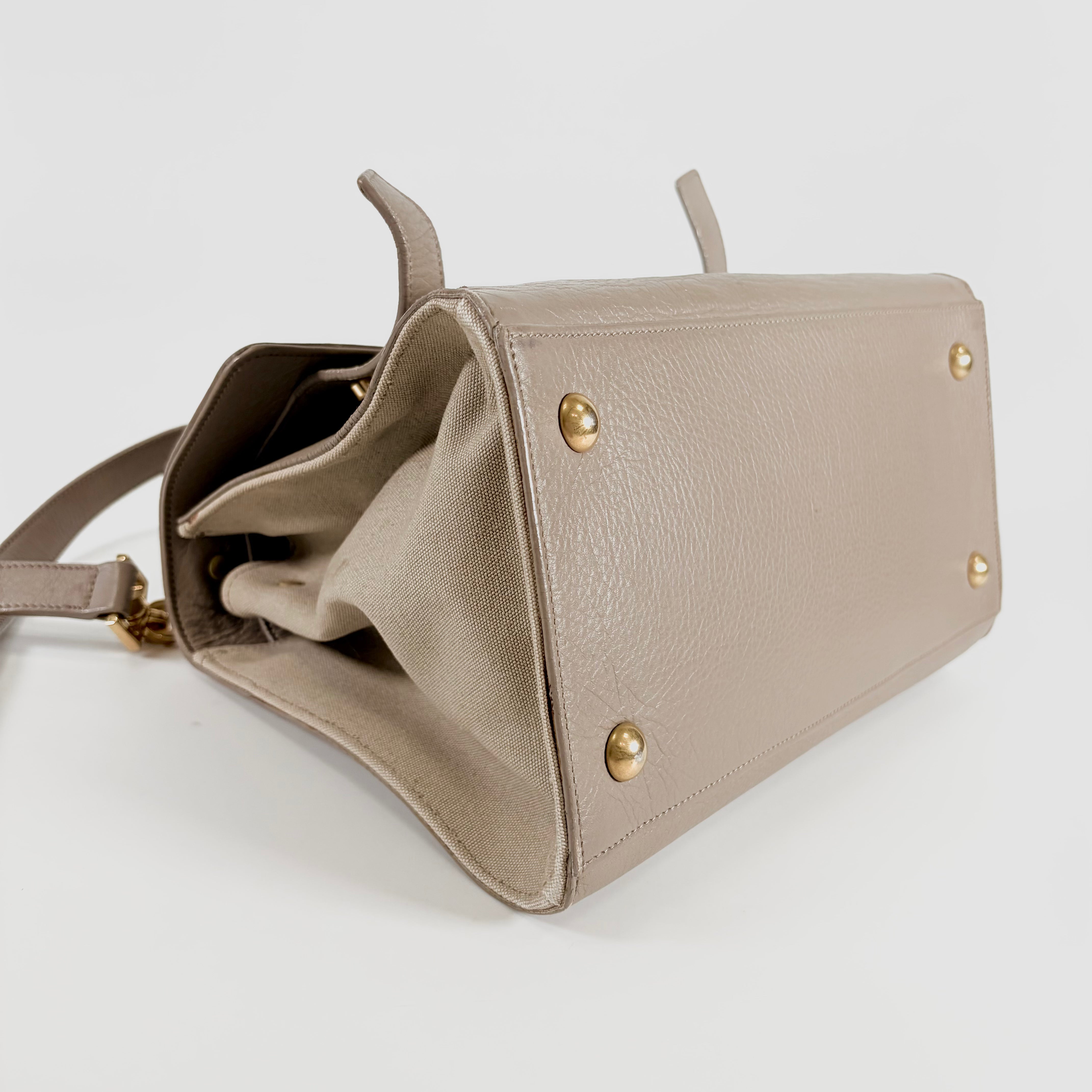 2607 secondhand SAINTLAURENT brand bag 407172 leather / canvas Muse Two 0615 Greige fastener strap 3