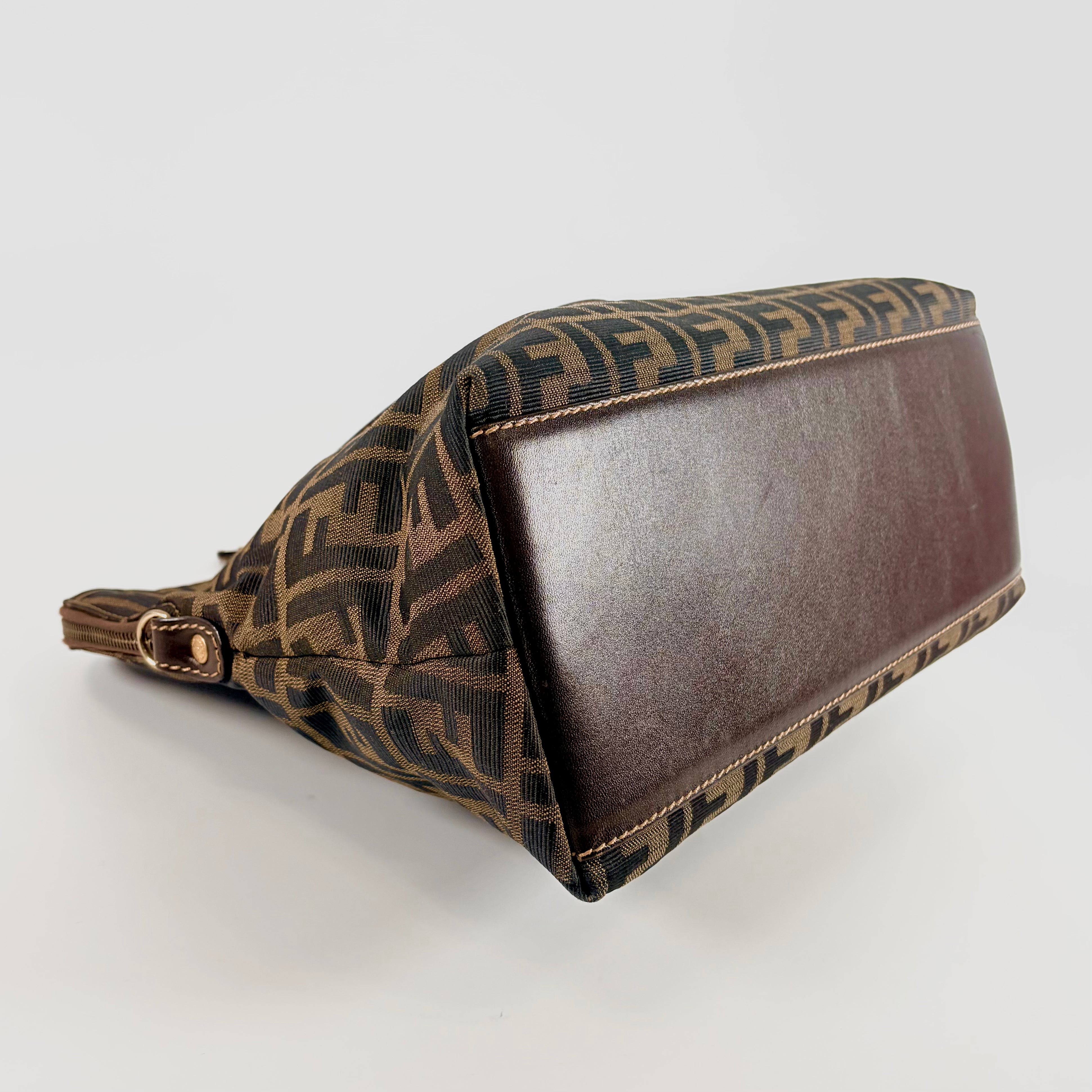 2606 secondhand FENDI Zucca canvas × leather hand bag Brown