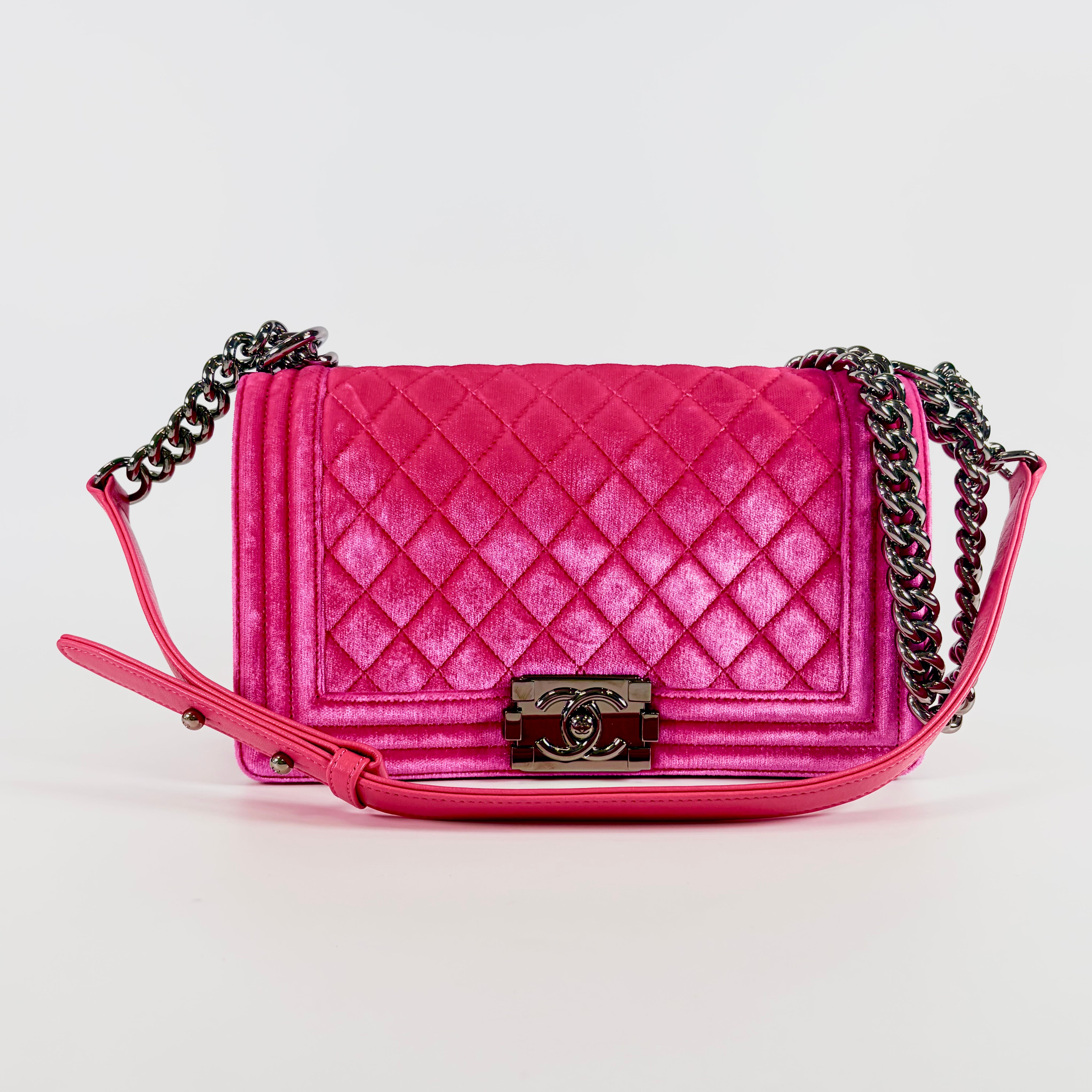 2606 secondhand CHANEL Boy 25 Velour Chain Shoulder Bag pink Silver metal fittings 21478986 21 A67086