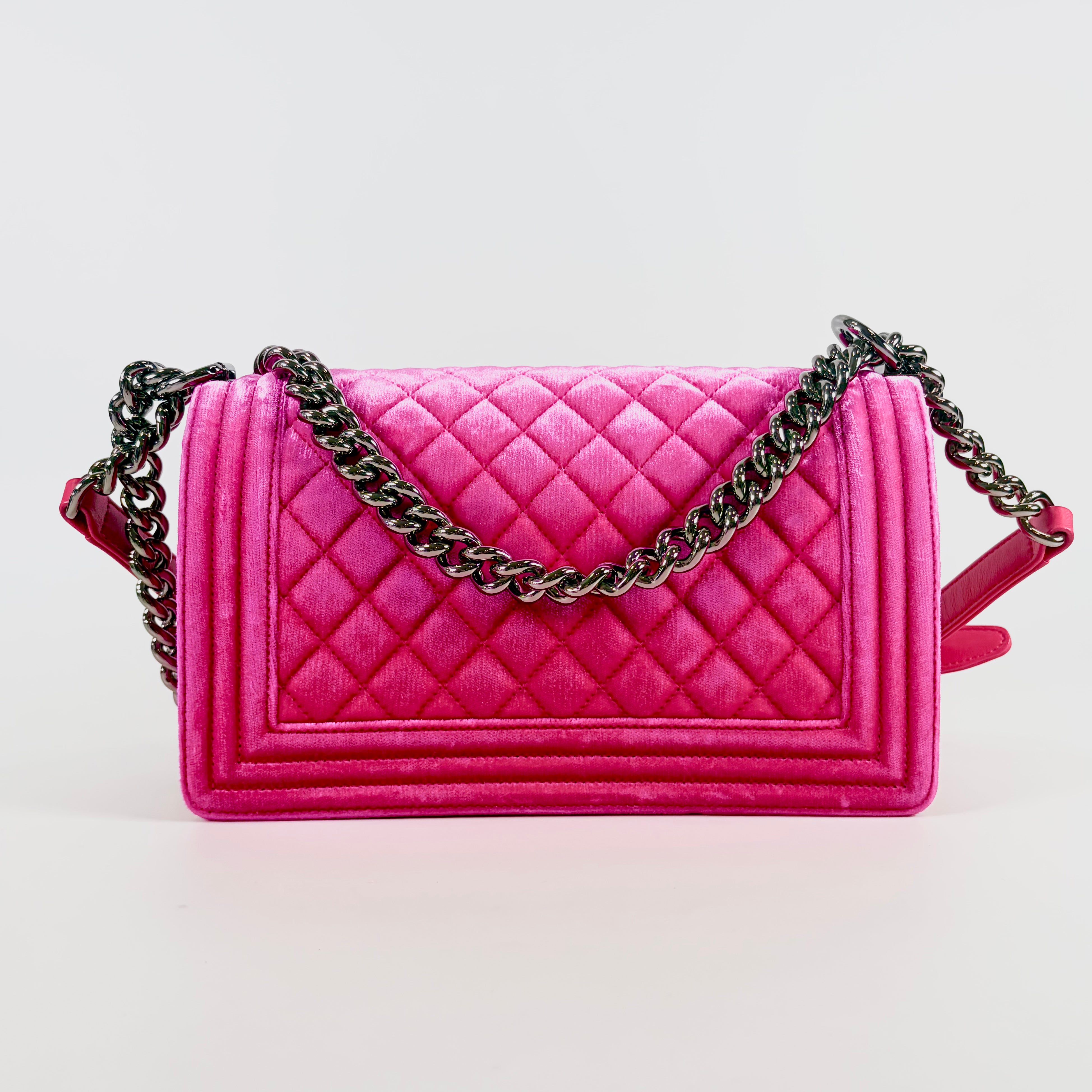 2606 secondhand CHANEL Boy 25 Velour Chain Shoulder Bag pink Silver metal fittings 21478986 21 A67086