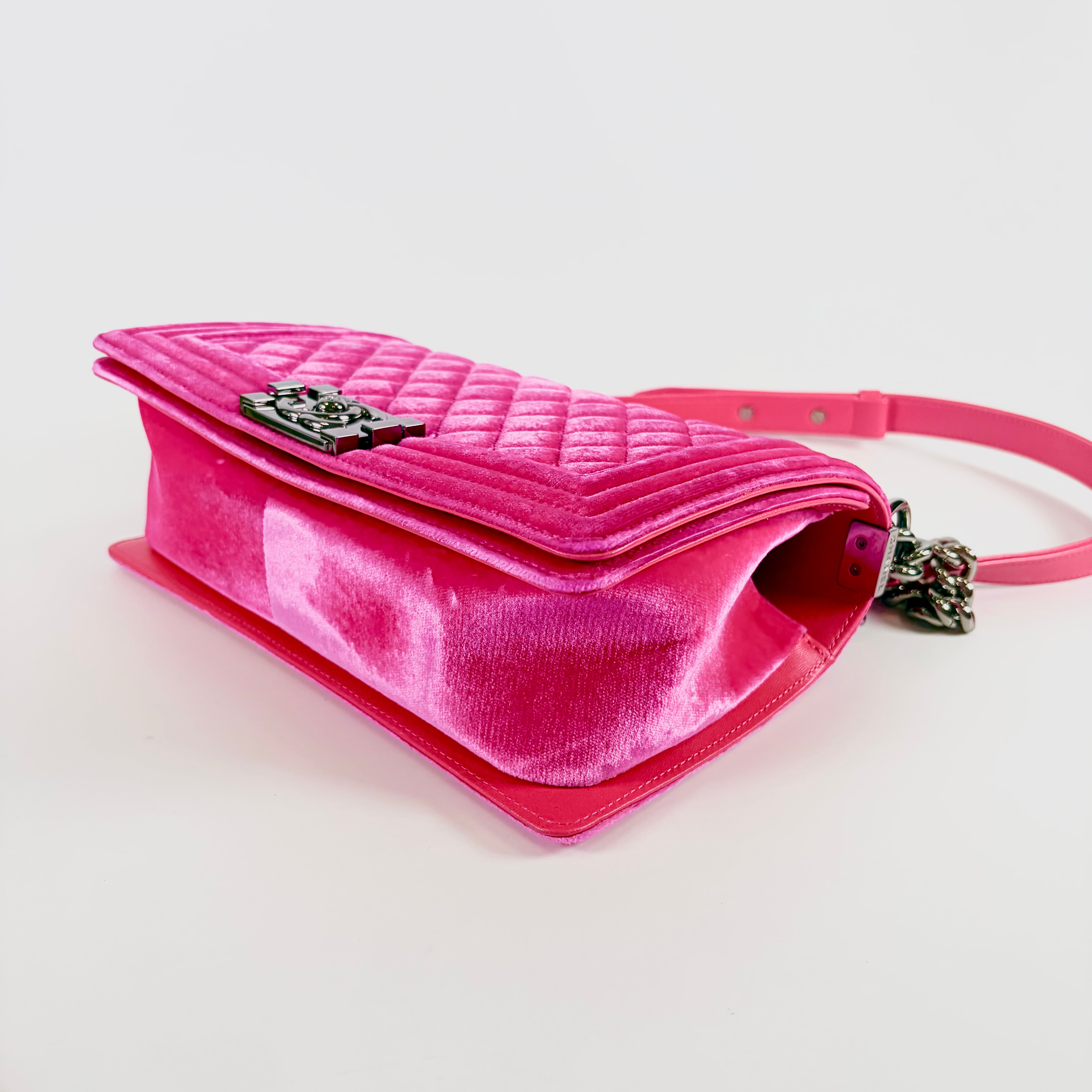 2606 secondhand CHANEL Boy 25 Velour Chain Shoulder Bag pink Silver metal fittings 21478986 21 A67086