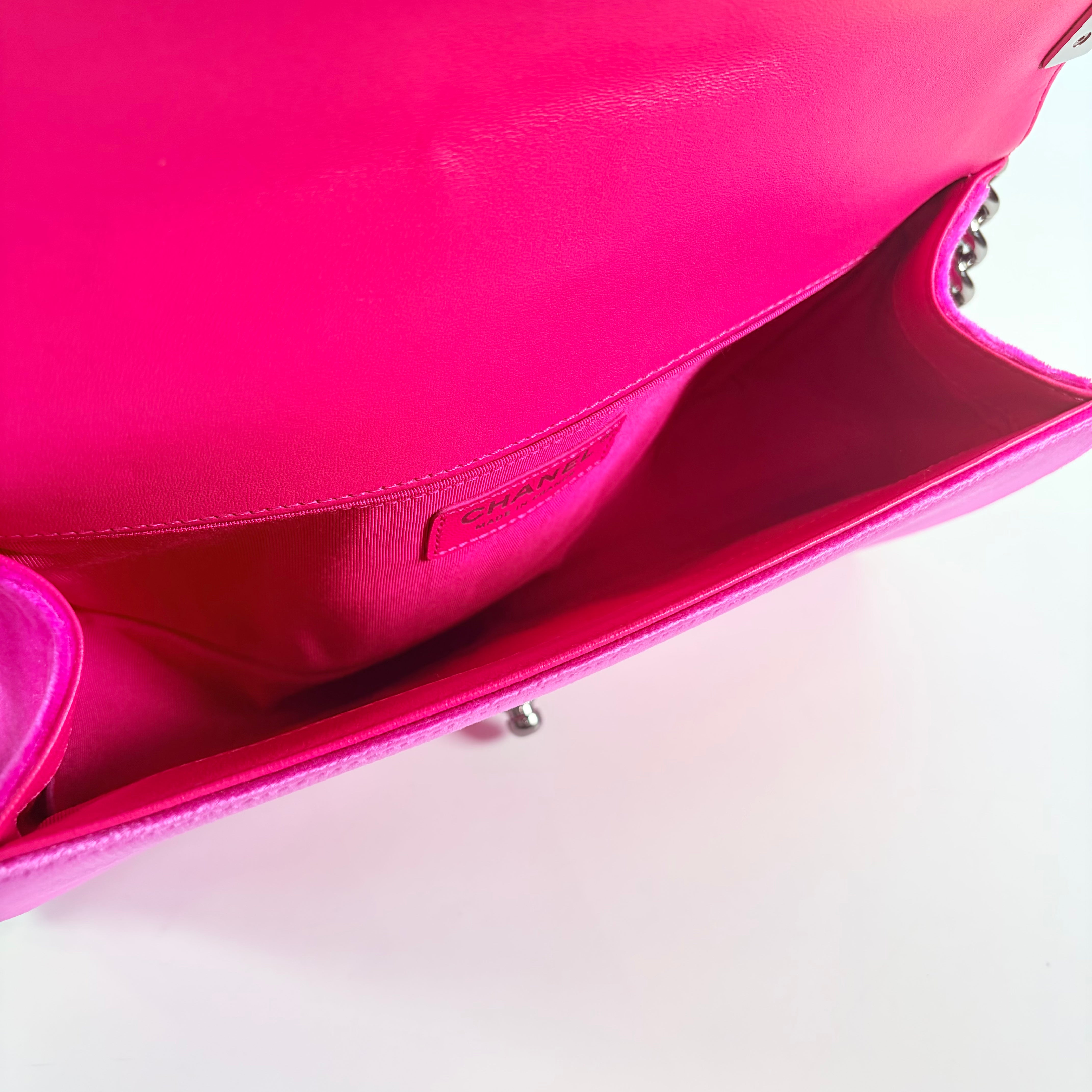 2606 secondhand CHANEL Boy 25 Velour Chain Shoulder Bag pink Silver metal fittings 21478986 21 A67086