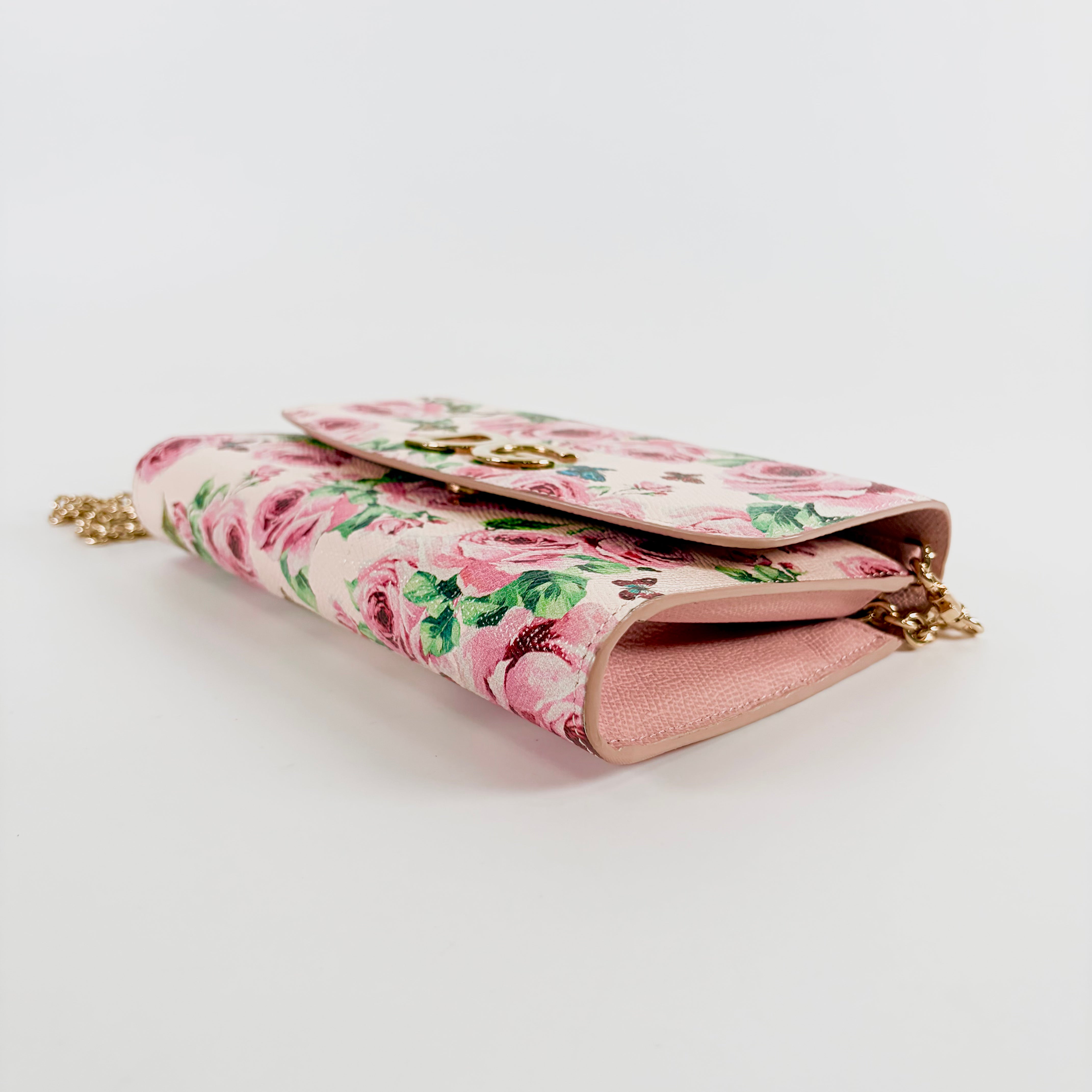 2607 secondhand DOLCE&GABBANA Chain Wallet Rose Pattern