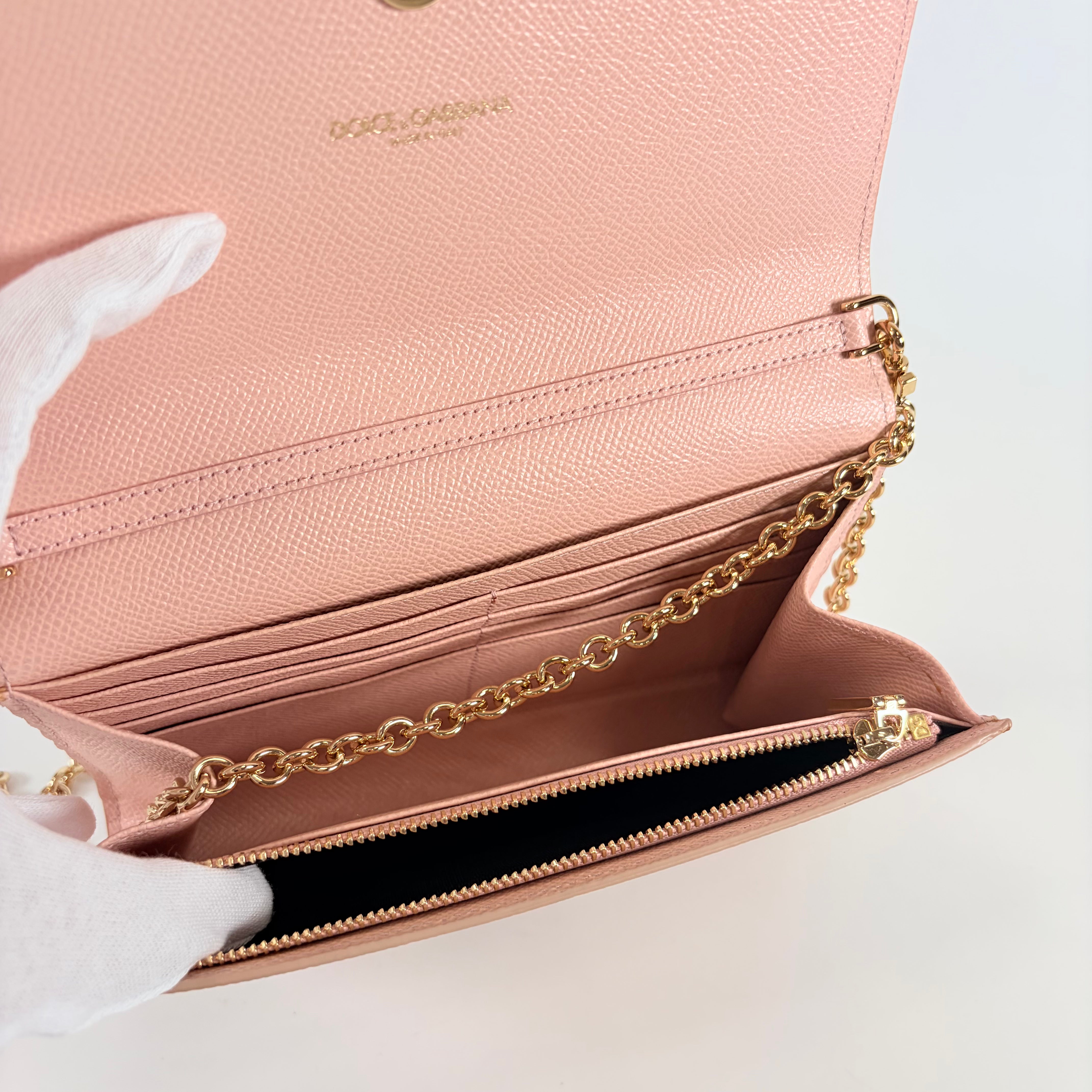 2607 secondhand DOLCE&GABBANA Chain Wallet Rose Pattern