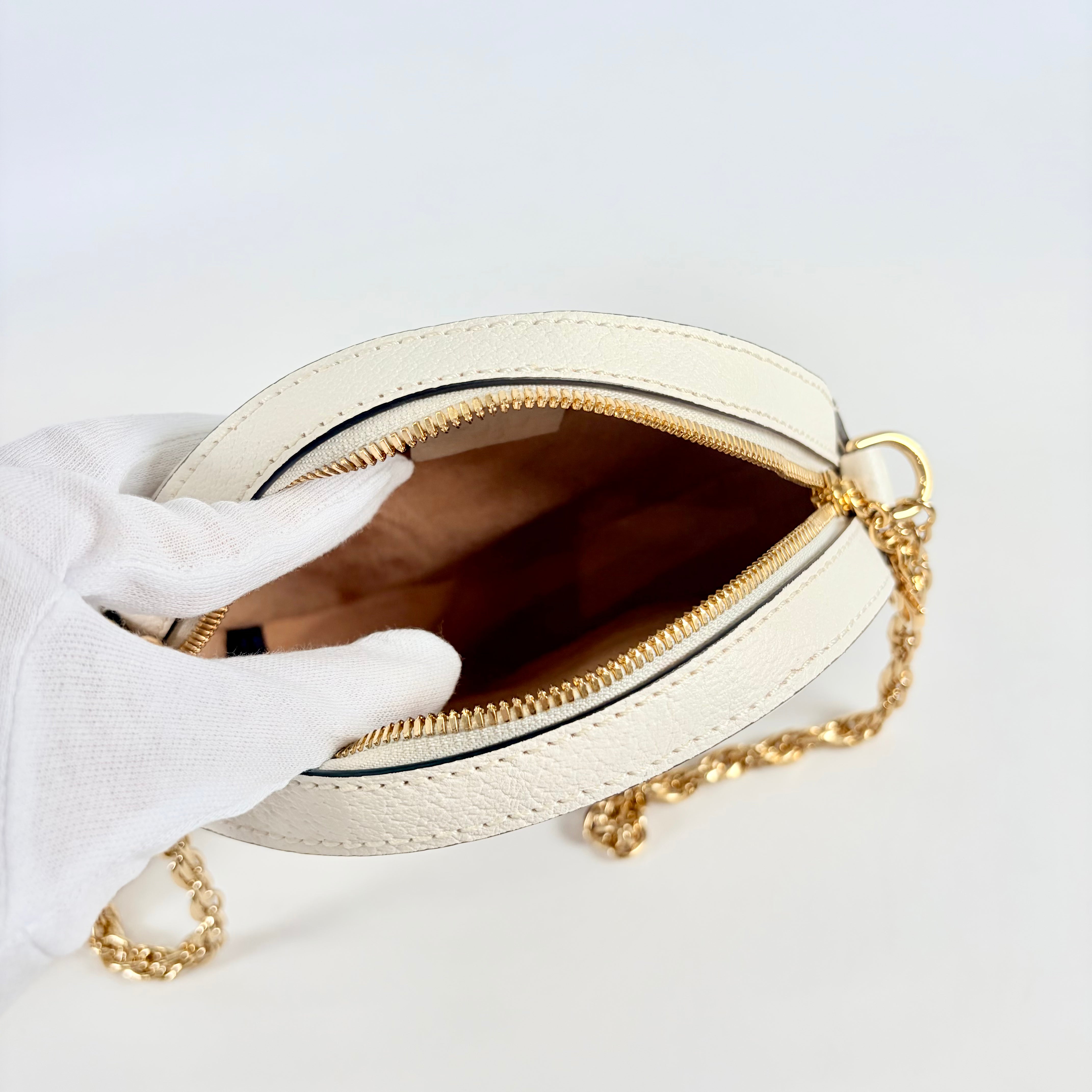 2606 secondhand GUCCI Ophidia leather Chain Shoulder Bag white 550618