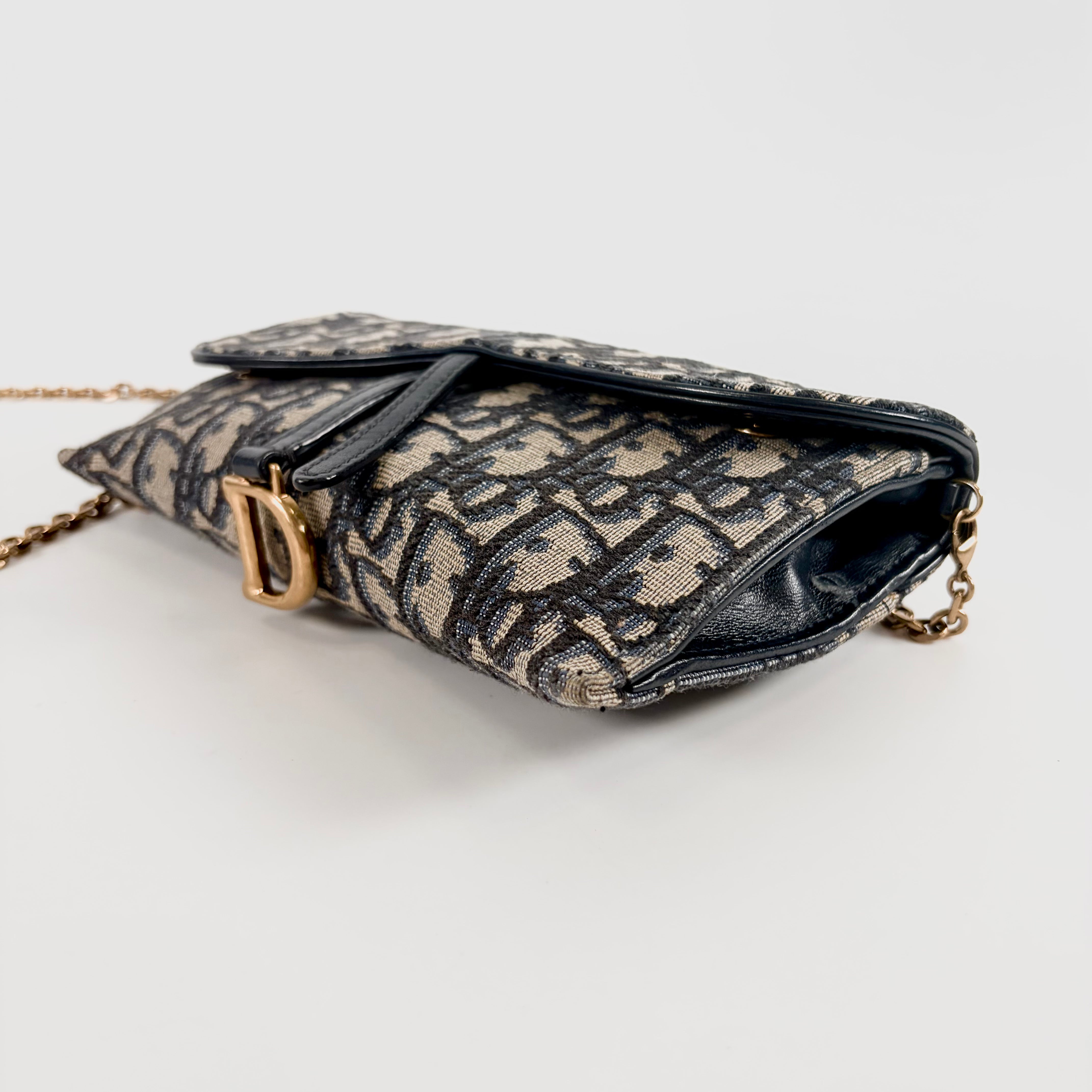 2606 secondhand CD of leak saddle canvas × leather Chain Wallet Navy beige