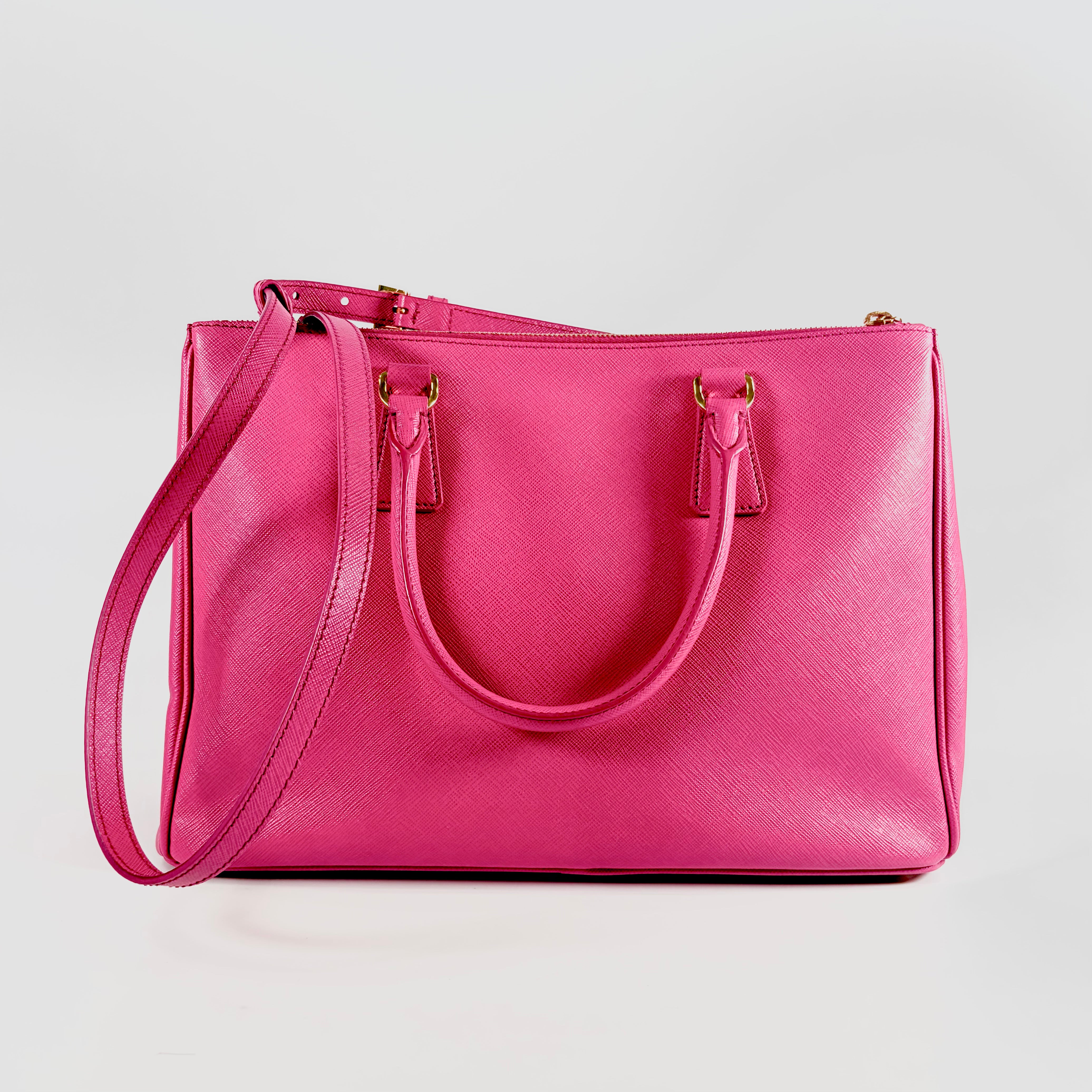 2607 secondhand PRADA Saffiano Galleria leather 2WAY hand bag pink
