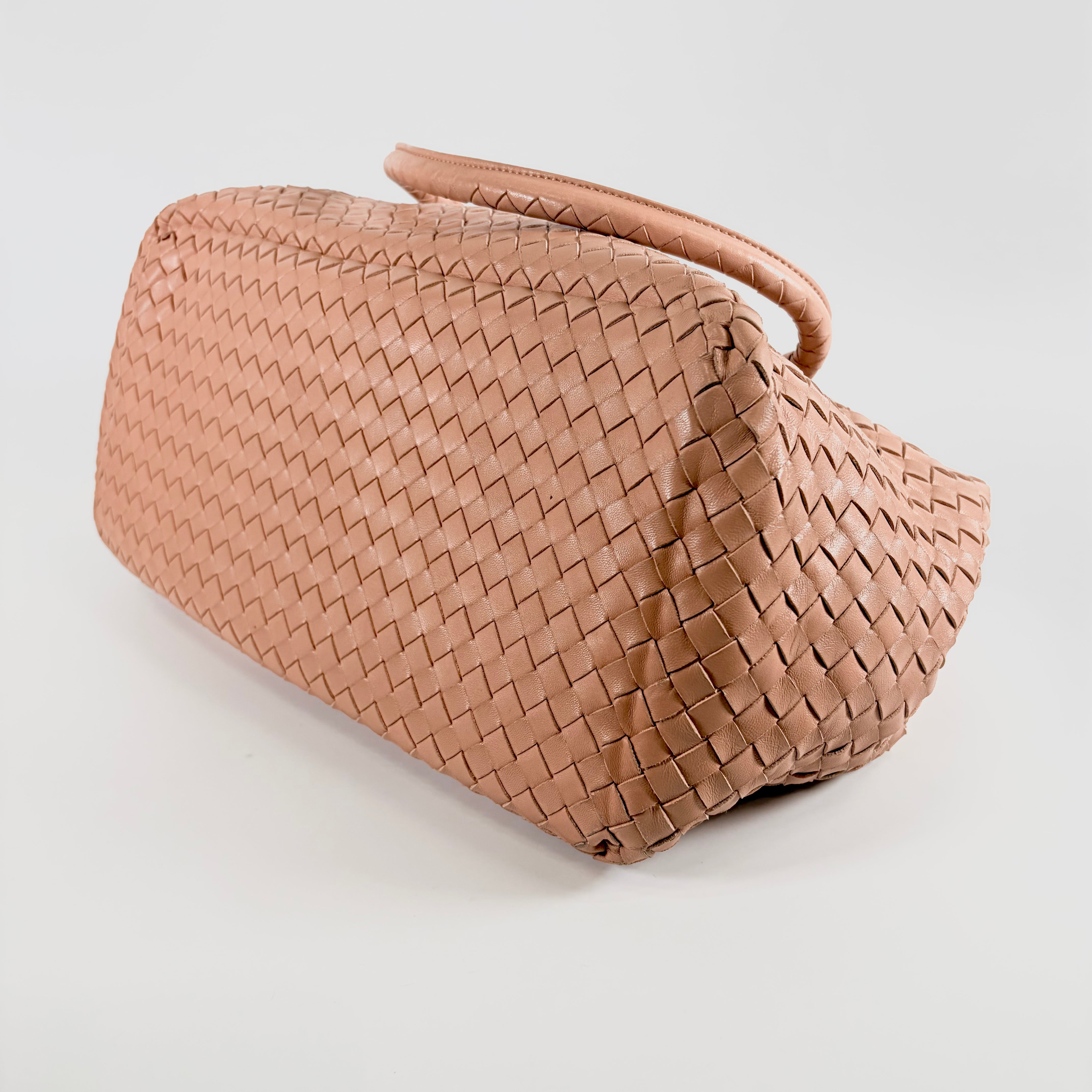 2606 secondhand BOTTEGAVENETA Intrecciato leather hand bag beige