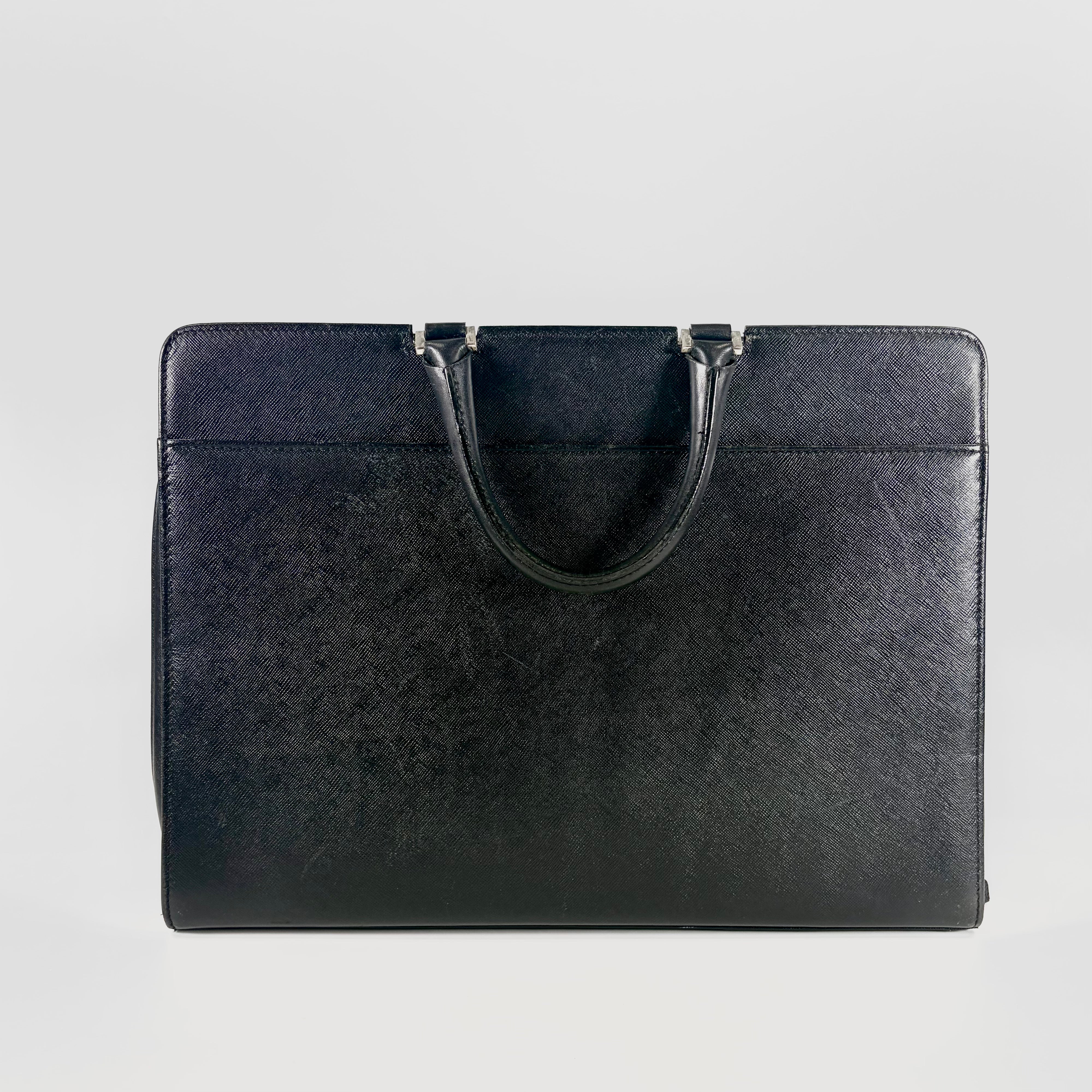 2606 secondhand Burberry Saffiano Leather Briefcase Black Bag