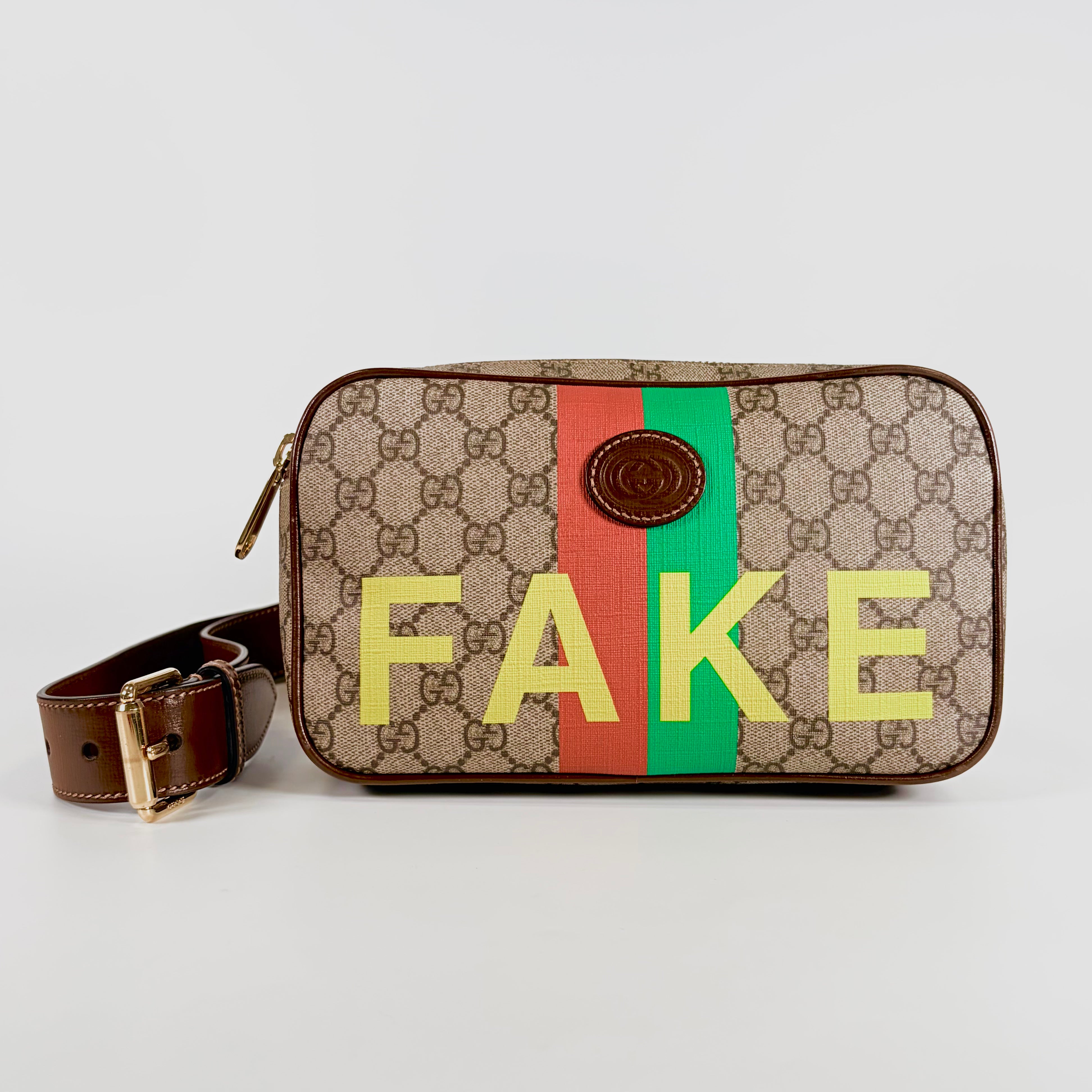 2607 secondhand GUCCI GG Supreme Body Bag beige / Brown PVC/ leather 602695