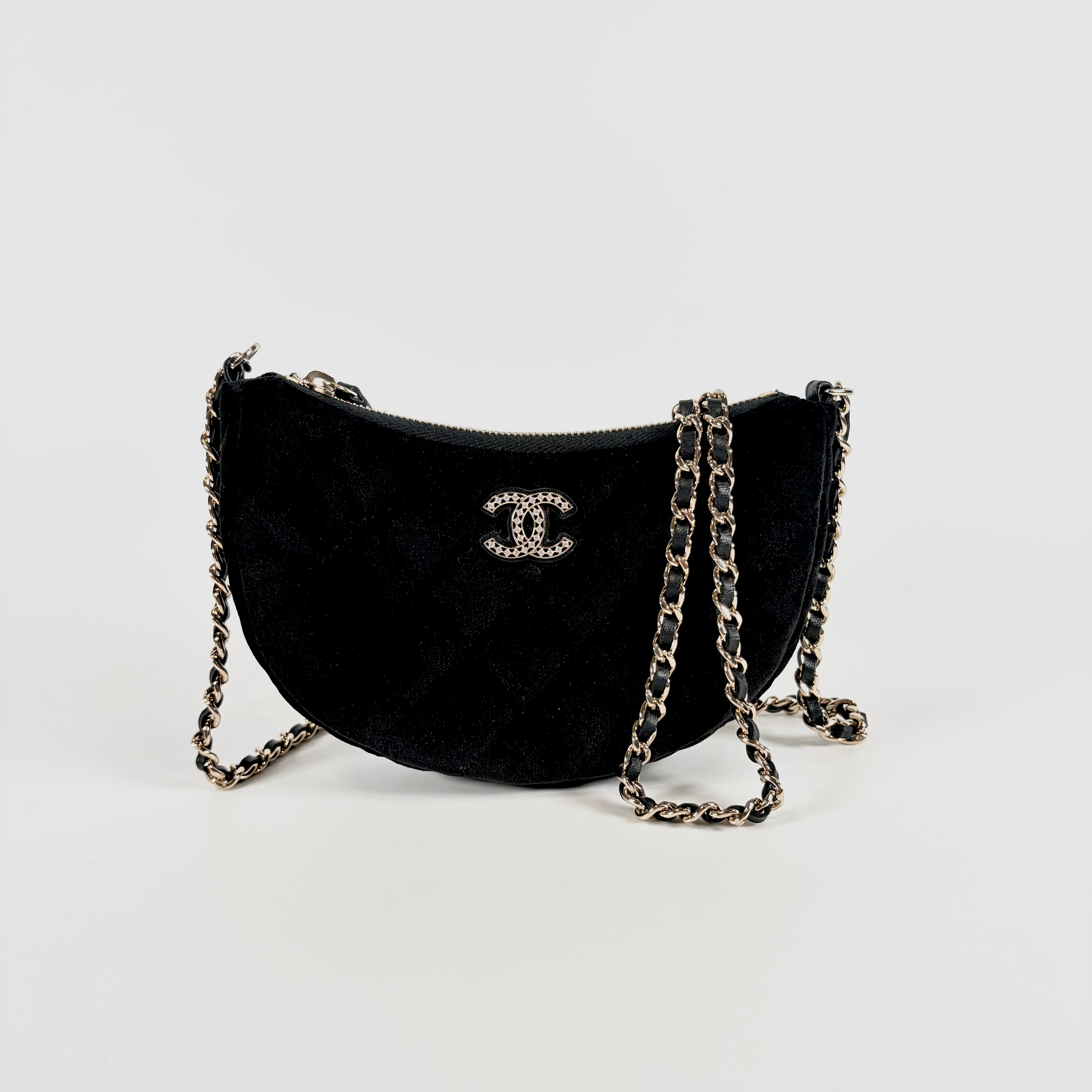 2608 secondhand CHANEL velvet Chain Shoulder Bag