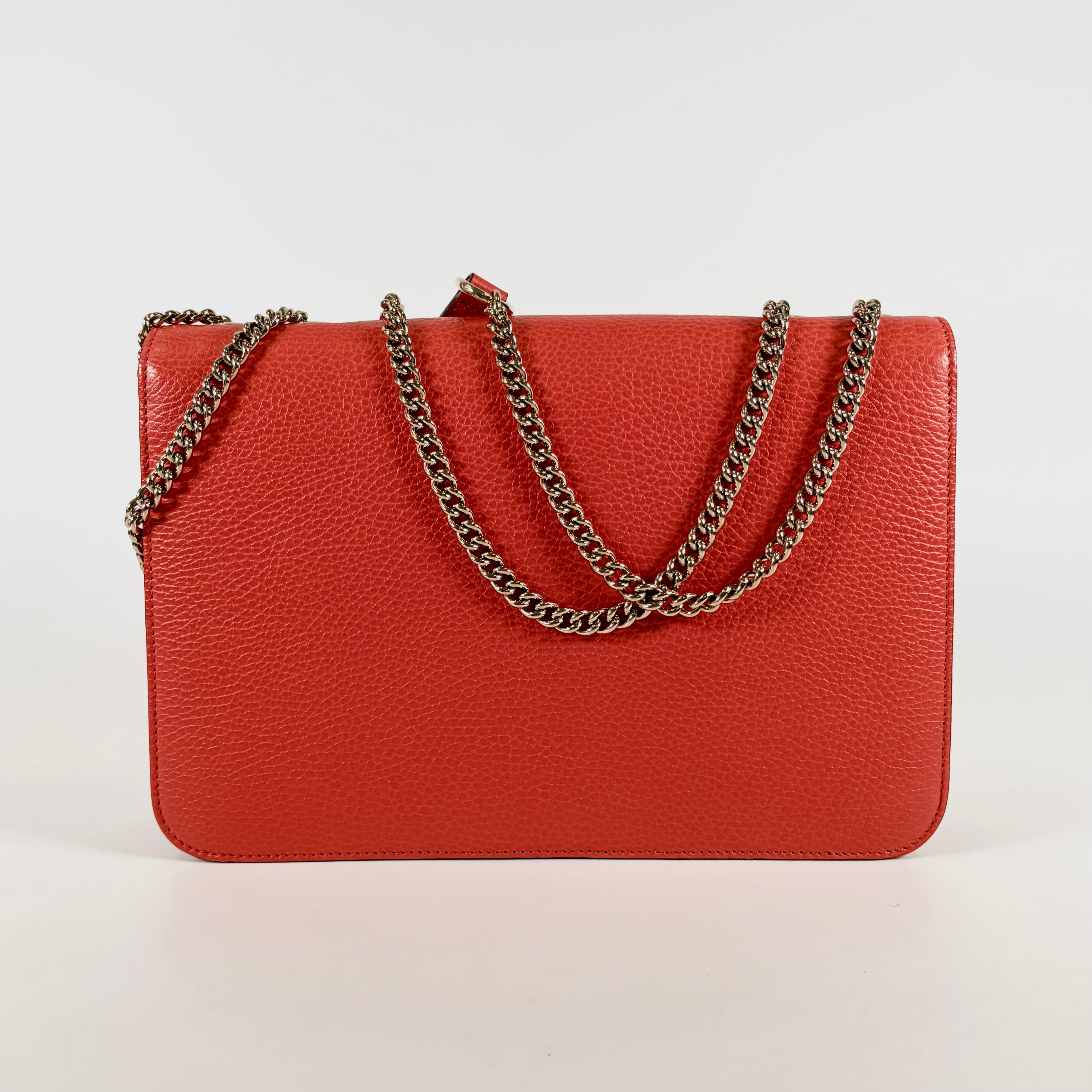 2607 secondhand GUCCI Chain Shoulder Bag Interlocking G Orange Leather