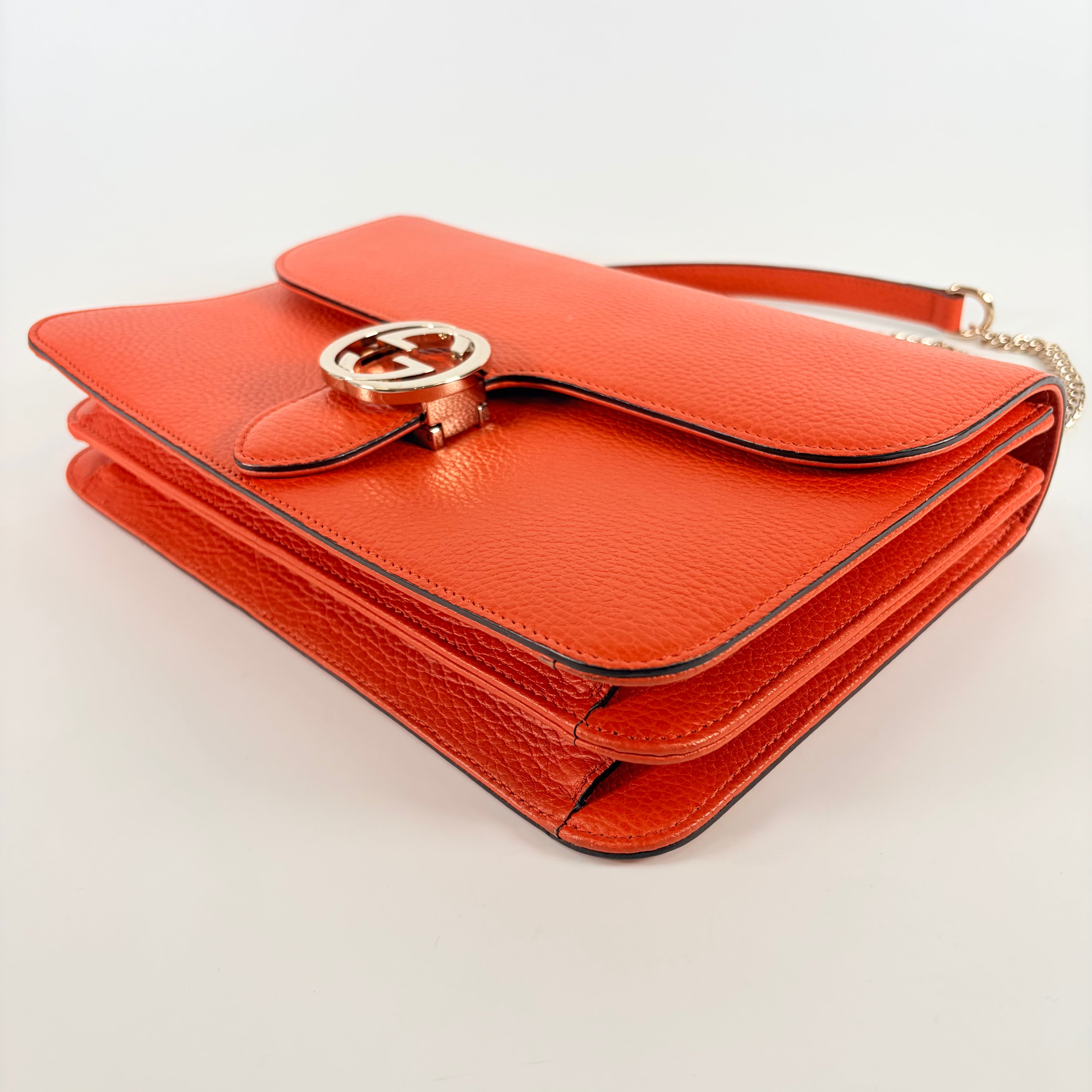 2607 secondhand GUCCI Chain Shoulder Bag Interlocking G Orange Leather