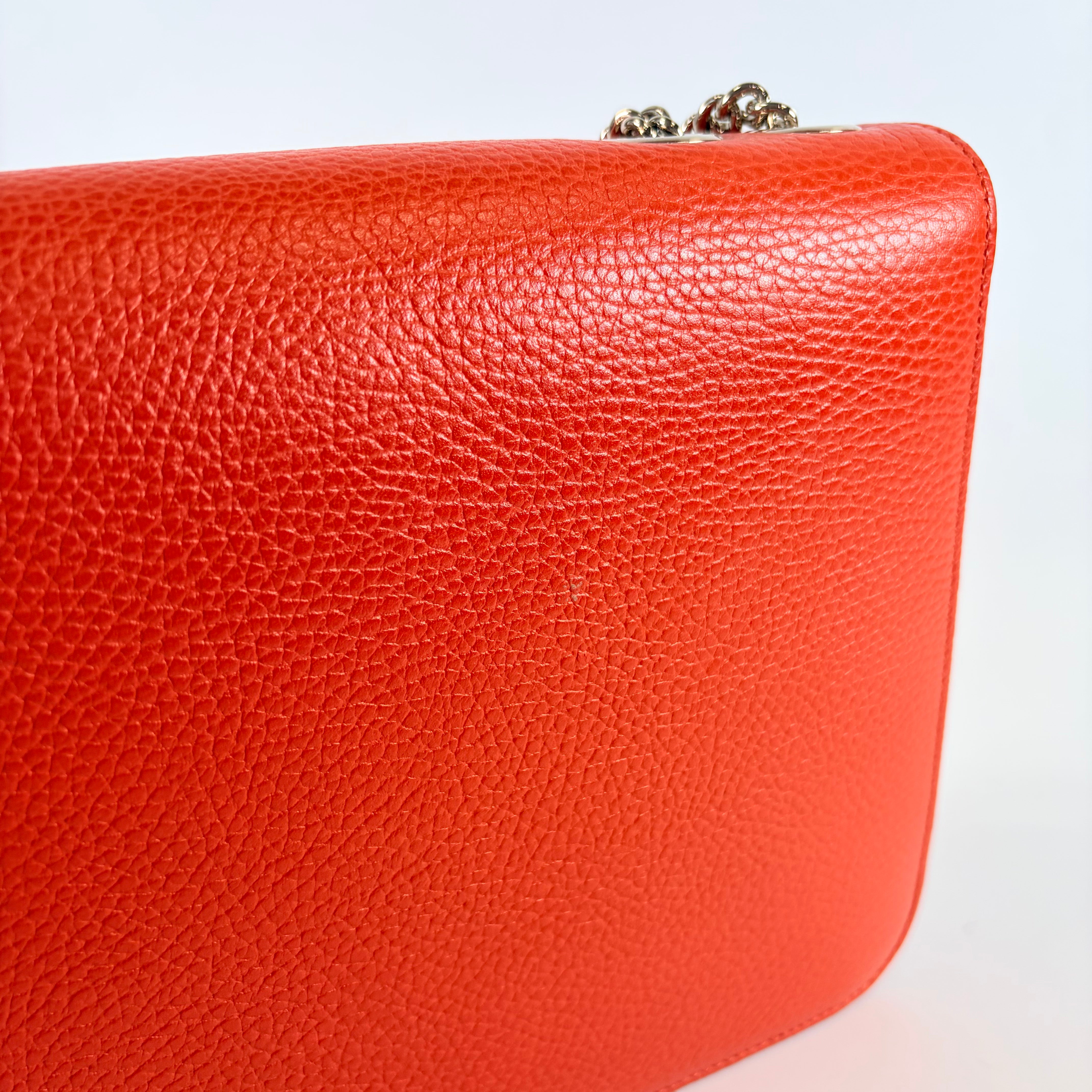 2607 secondhand GUCCI Chain Shoulder Bag Interlocking G Orange Leather
