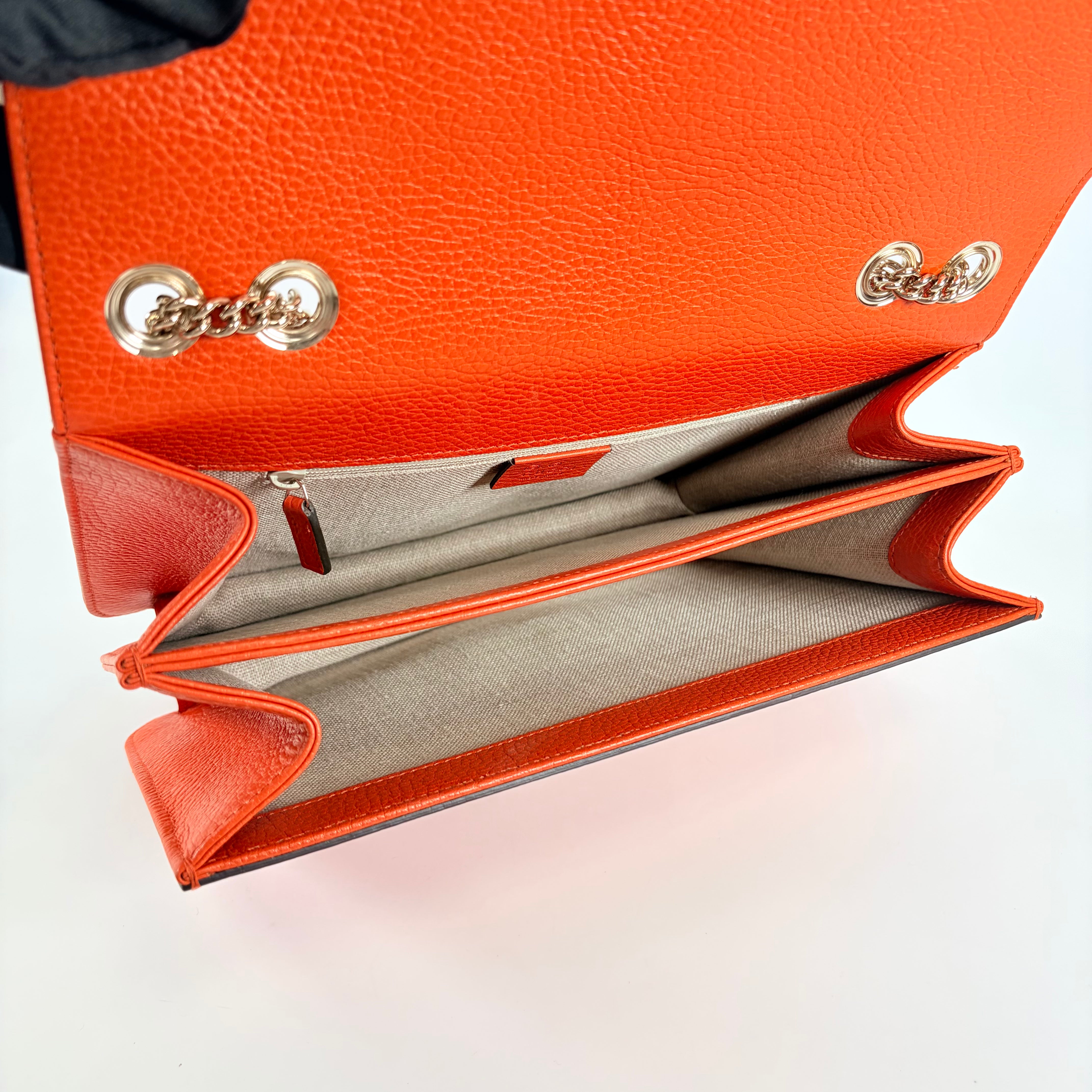 2607 secondhand GUCCI Chain Shoulder Bag Interlocking G Orange Leather